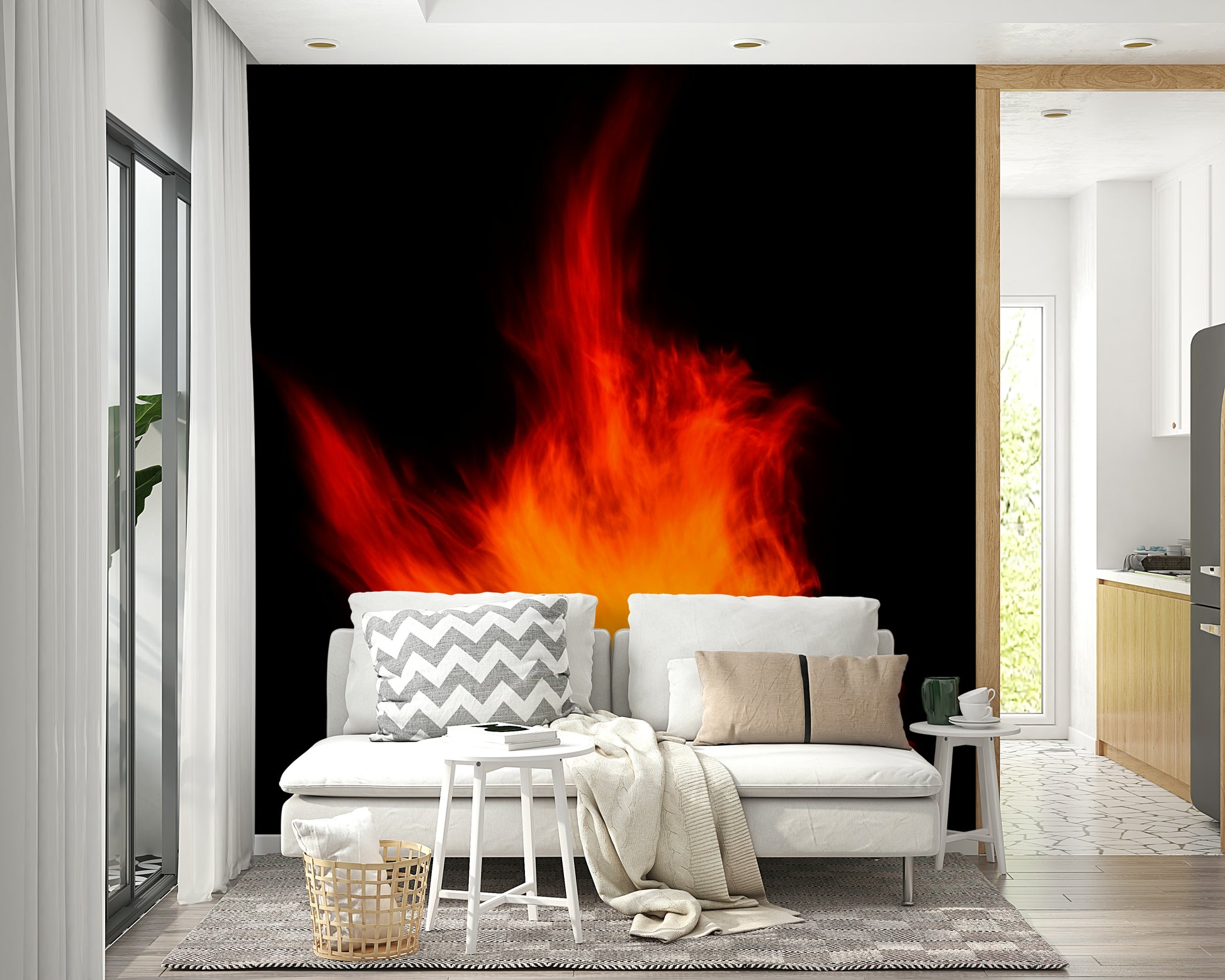 A graceful subtle light wall mural in warm, natural tones.

