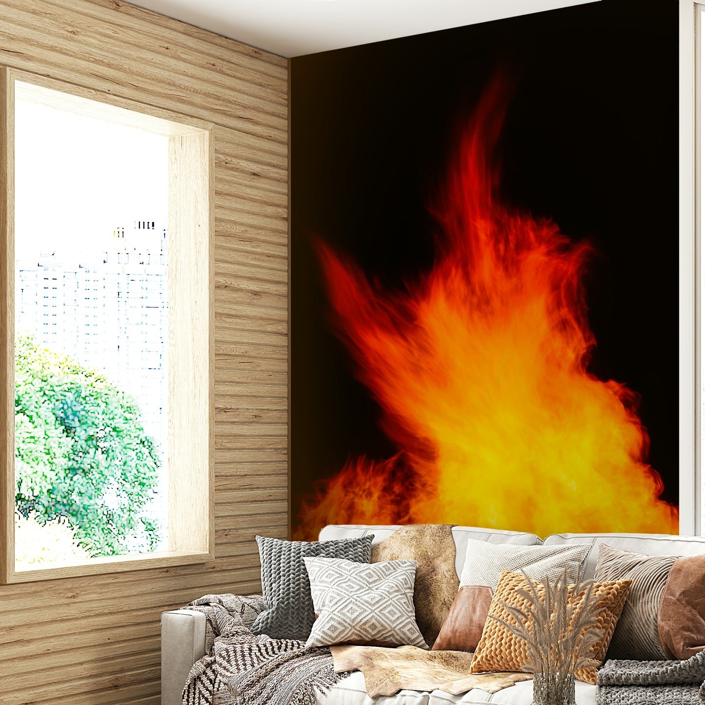 A beautiful desert scene wallpaper mural with subtle firelight.

