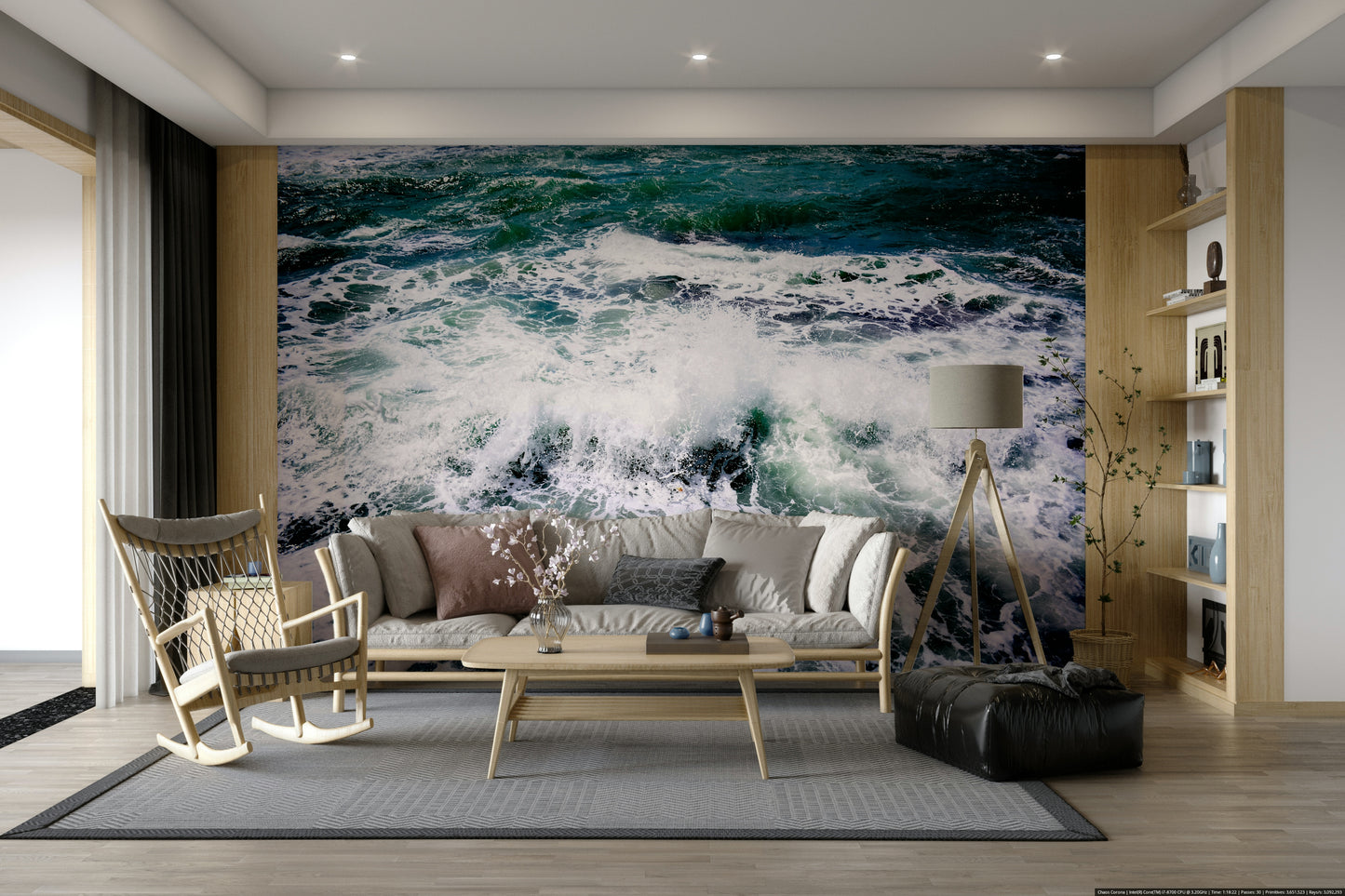 A peaceful abstract design mural on decorative wallpaper.

