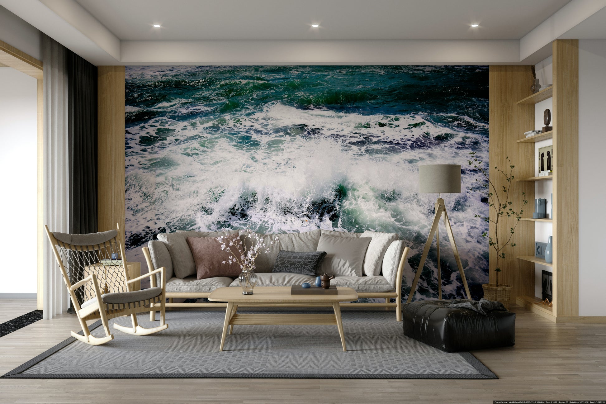 A peaceful abstract design mural on decorative wallpaper.

