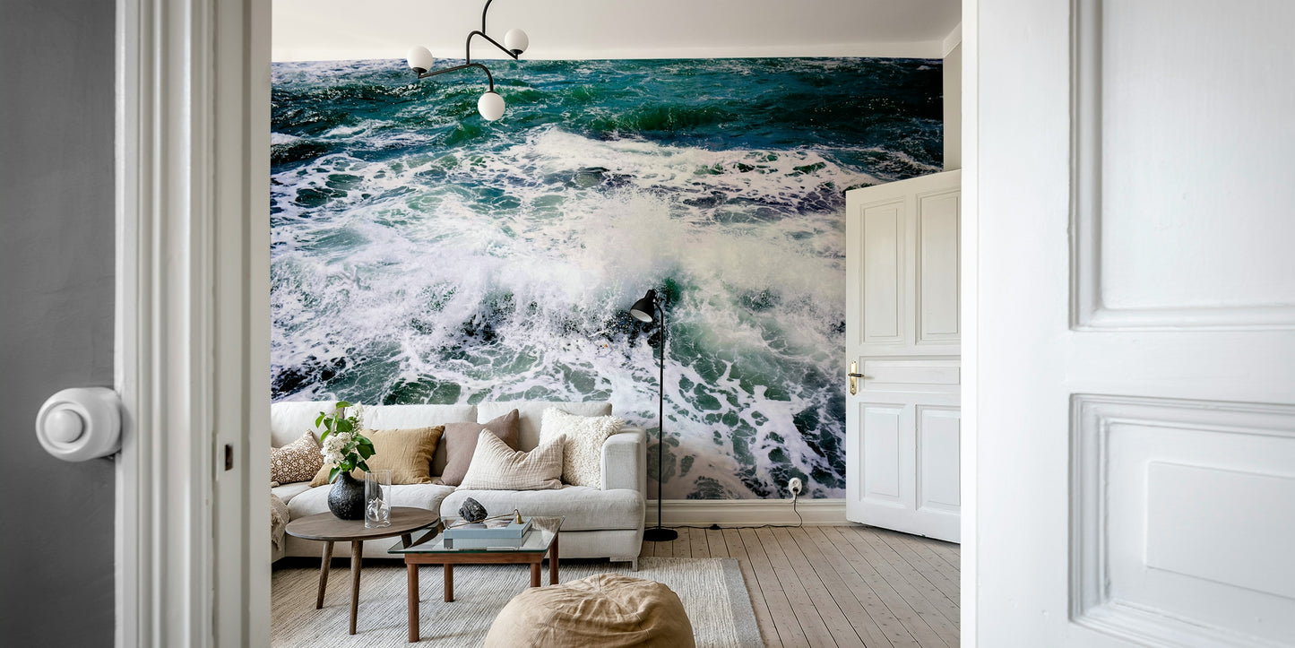 A calming modern design wallpaper mural that defines a space.

