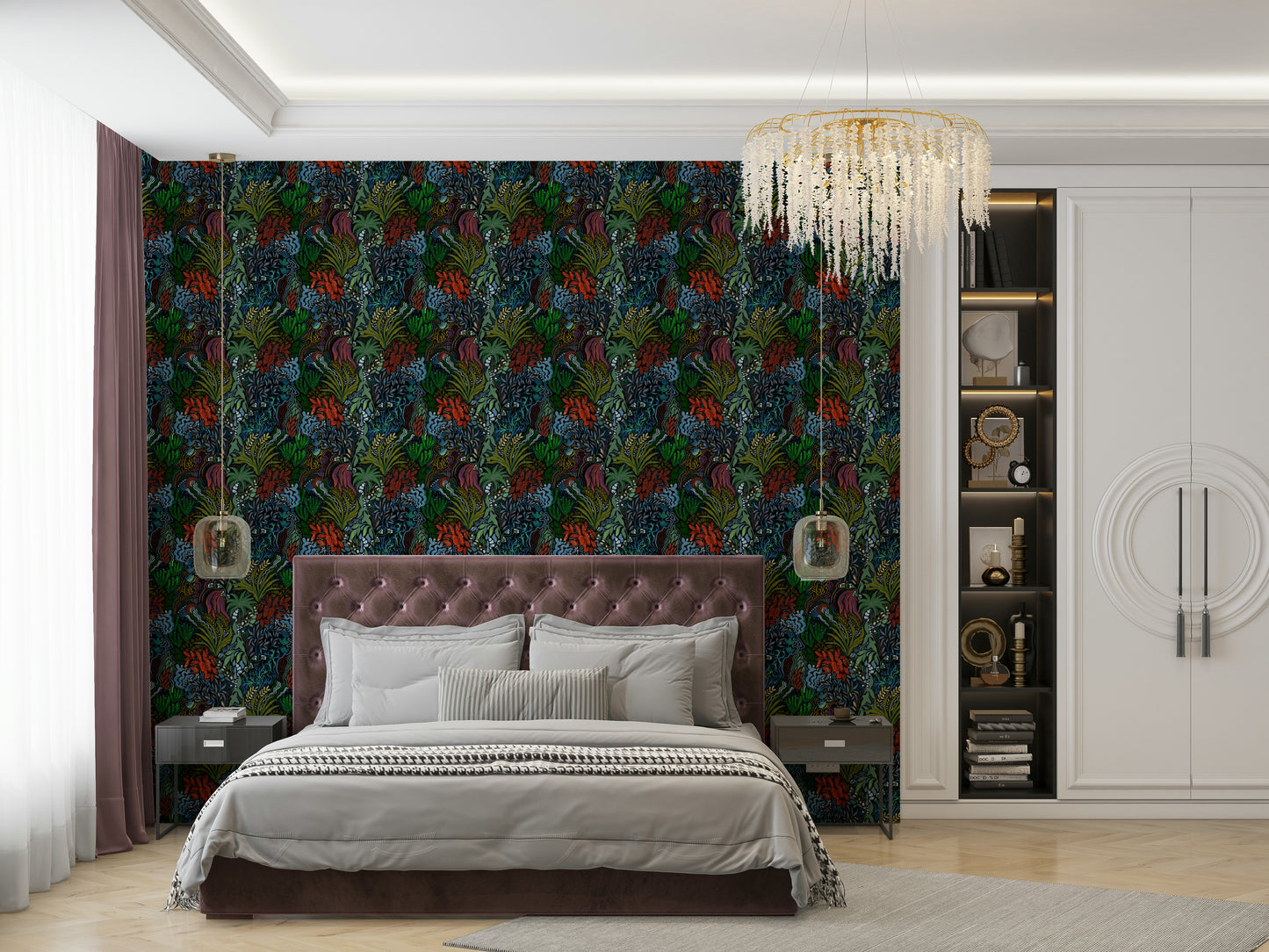 A beautiful dark floral wallpaper mural for a dramatic room.

