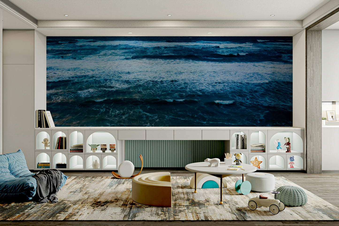 An artistic nature seascape mural for home decor.

