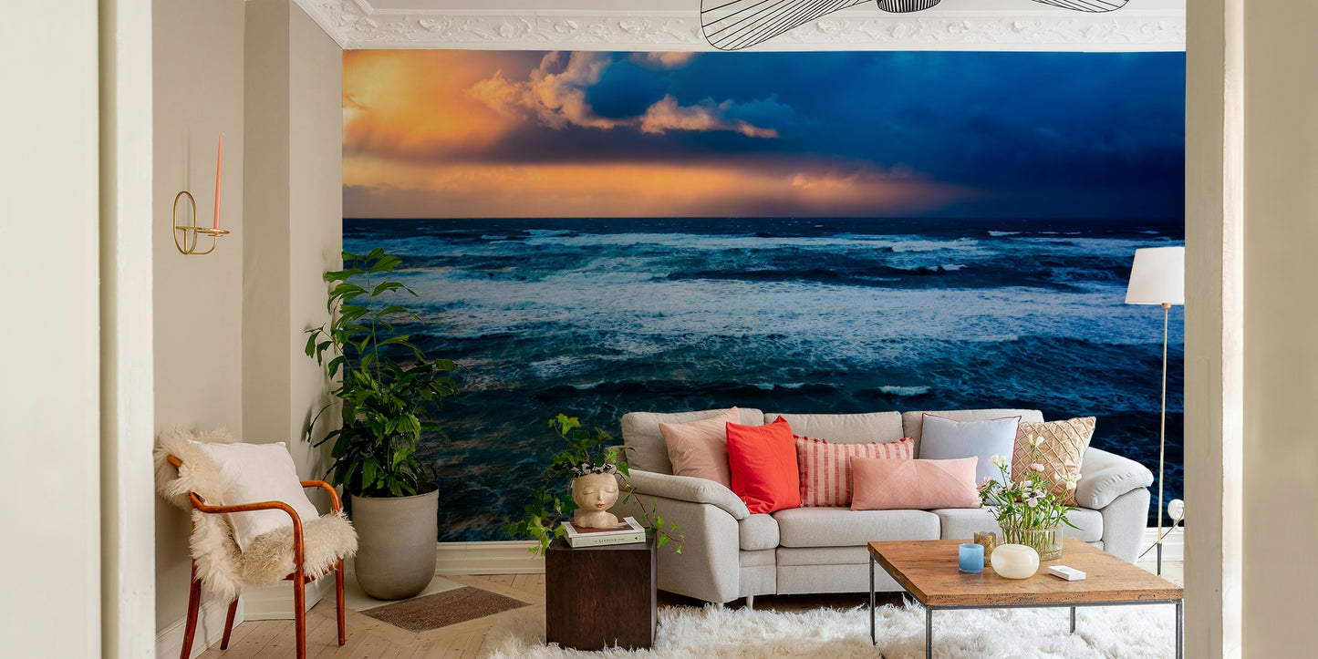 A beautiful stormy ocean wallpaper mural for a dramatic room.

