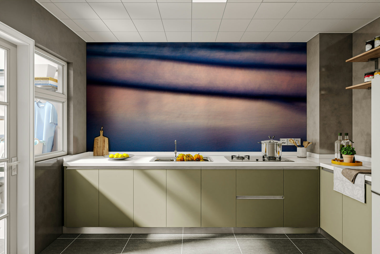 A beautiful abstract fisherman wallpaper mural for a modern room.

