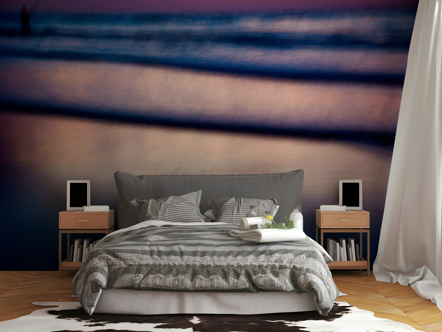 A graceful subtle pattern wall mural in cool, natural tones.

