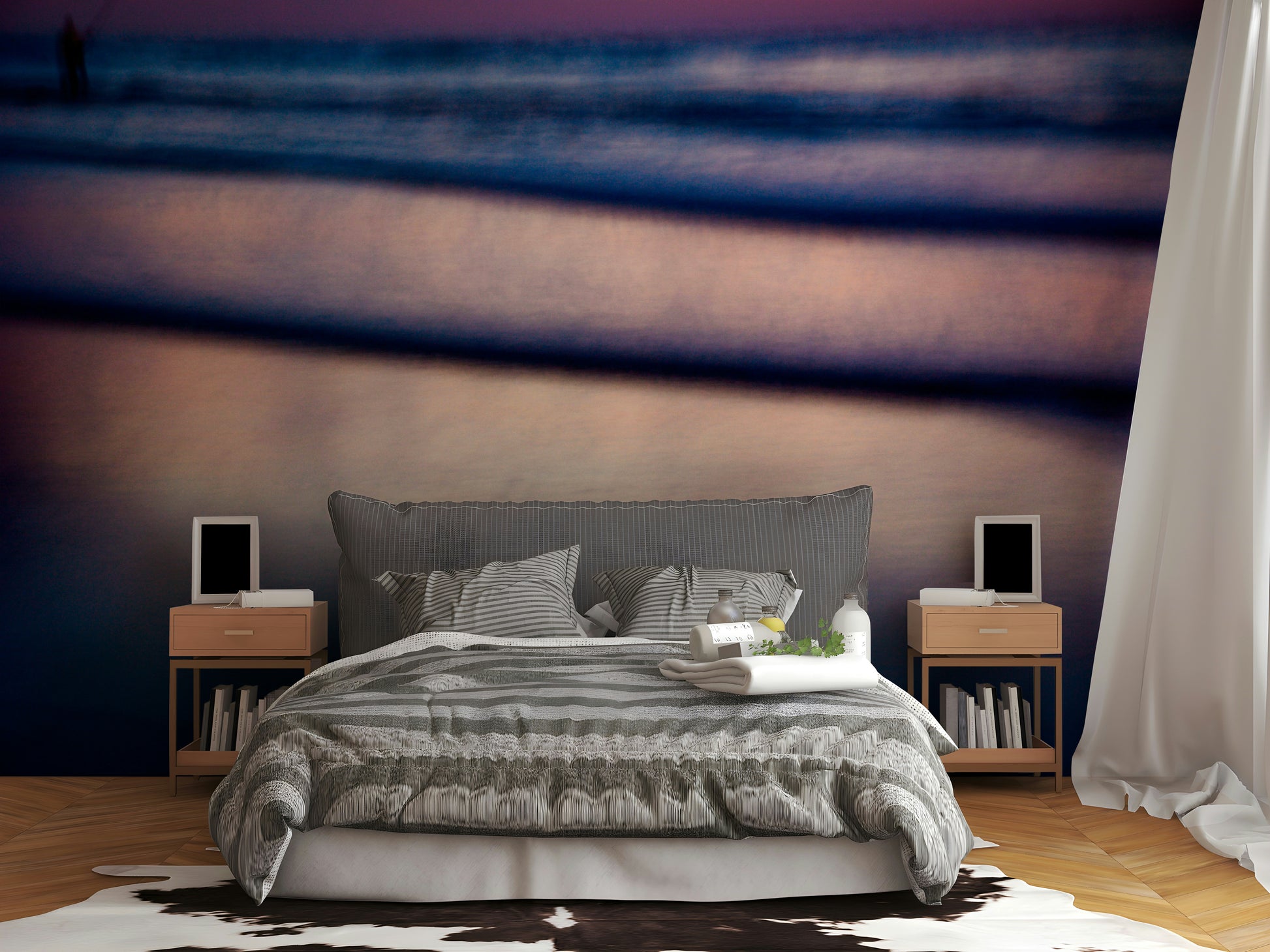 A graceful subtle pattern wall mural in cool, natural tones.

