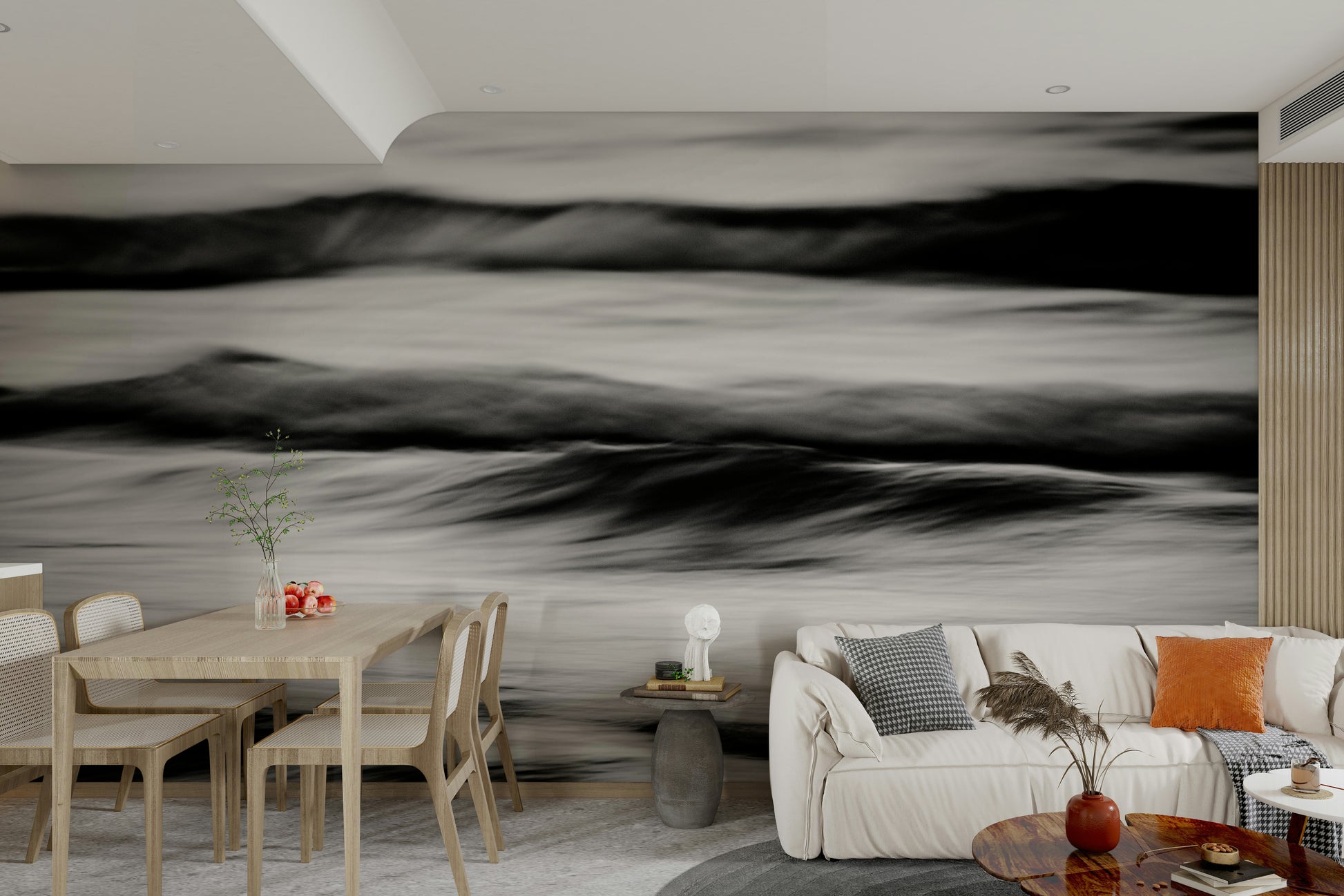 A beautiful abstract ocean wall mural for a living room.

