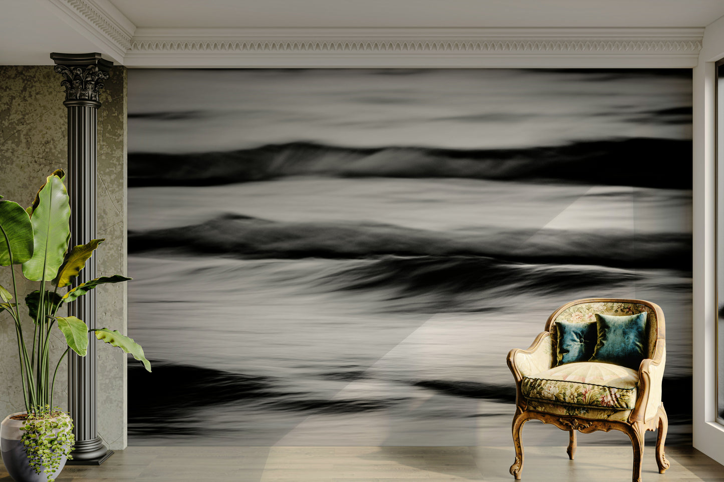 An artistic nature seascape mural for home decor.


