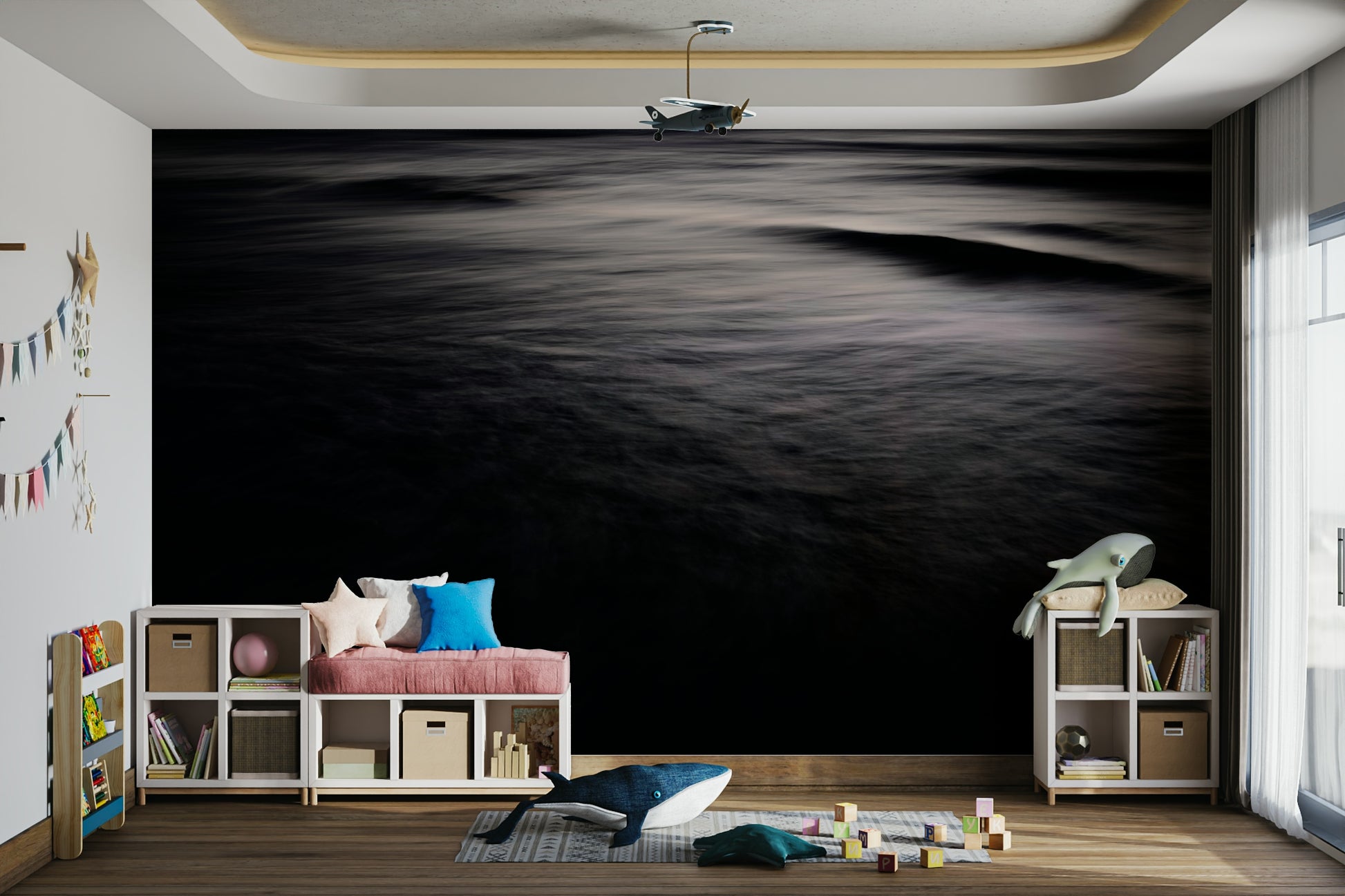 An artistic abstract sunset mural on minimalist wallpaper.

