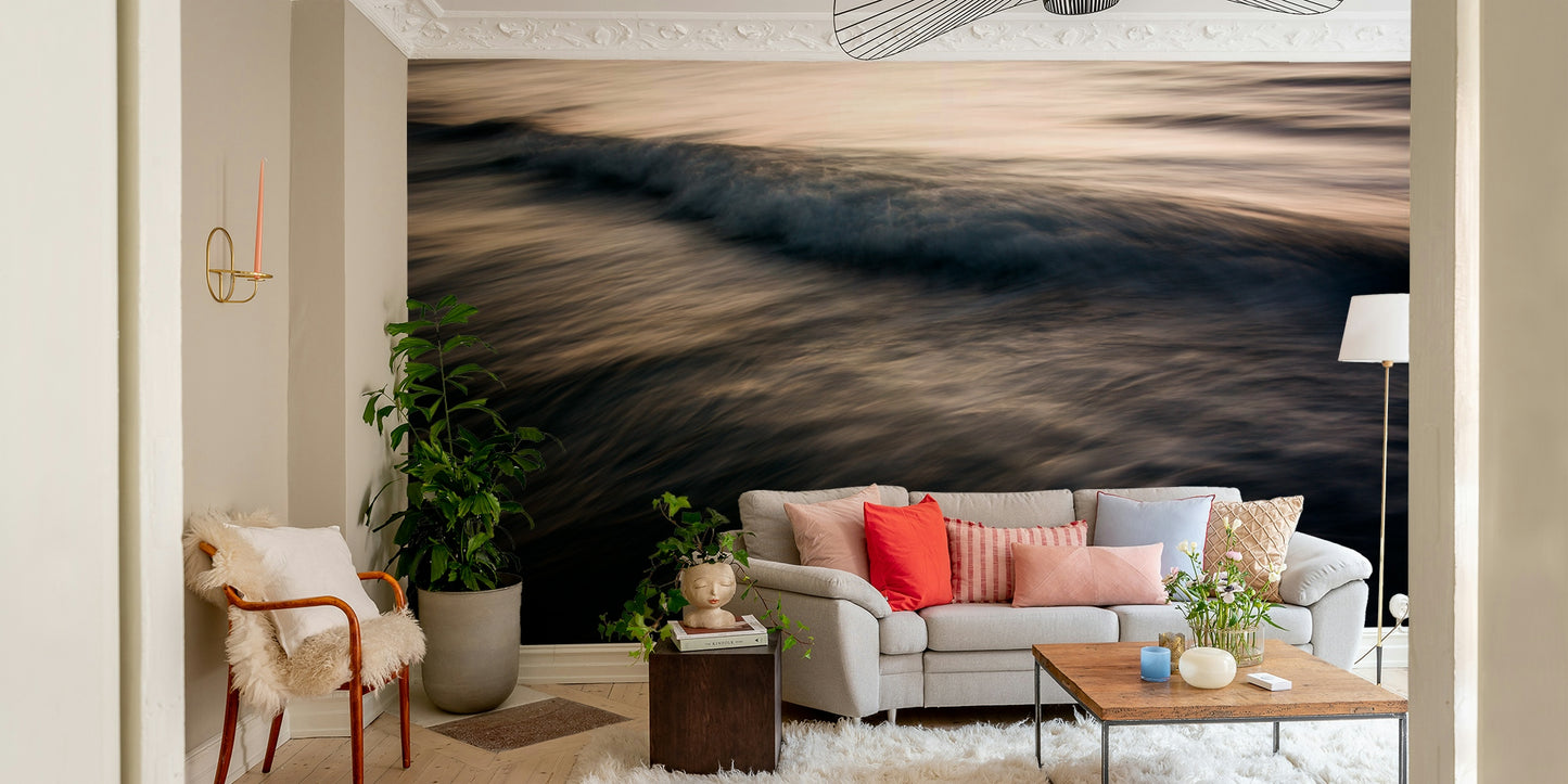 A peaceful nighttime scene mural on decorative wallpaper.

