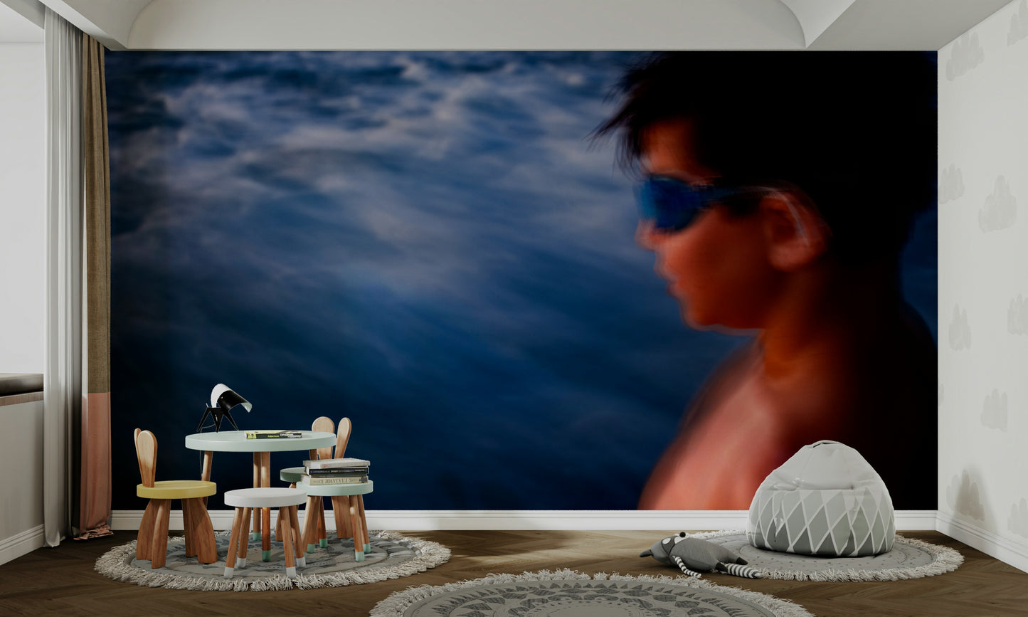 A contemplative rough water wallpaper mural for a feature wall.

