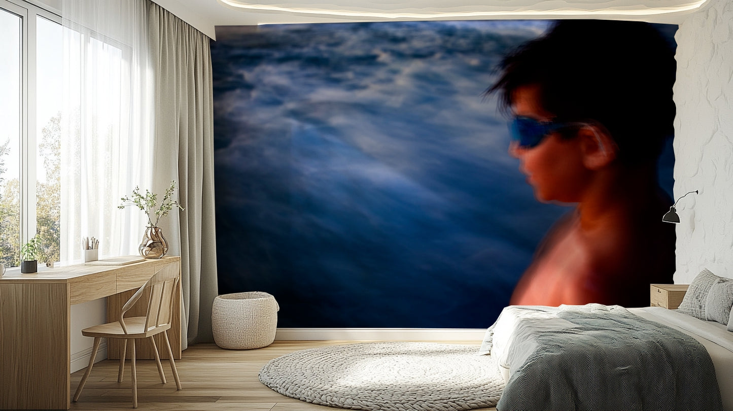 A calming water movement wallpaper mural that defines a space.

