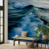 A beautiful abstract ocean wall mural for a living room.

