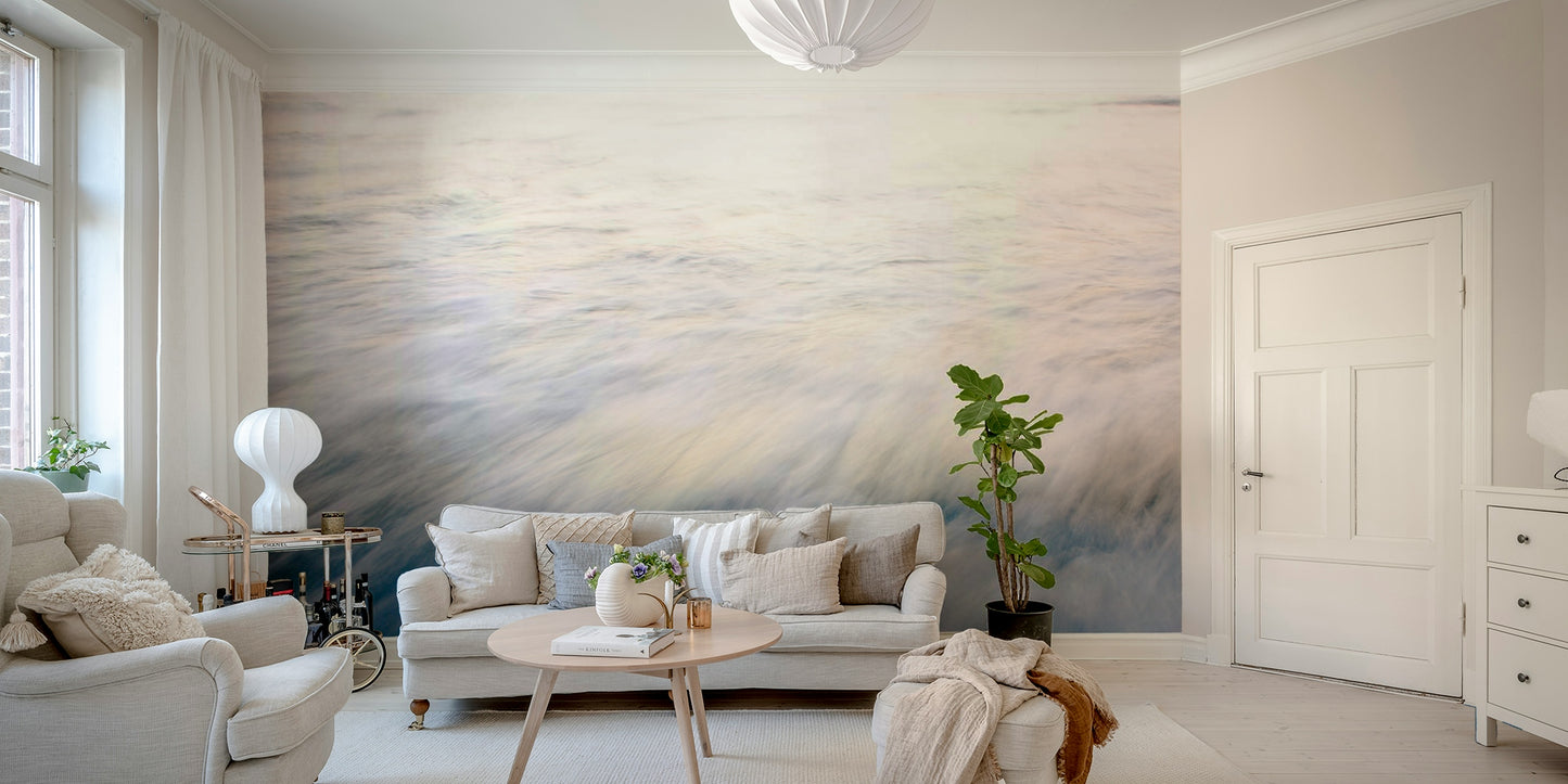 A beautiful abstract ocean wall mural for a living room.

