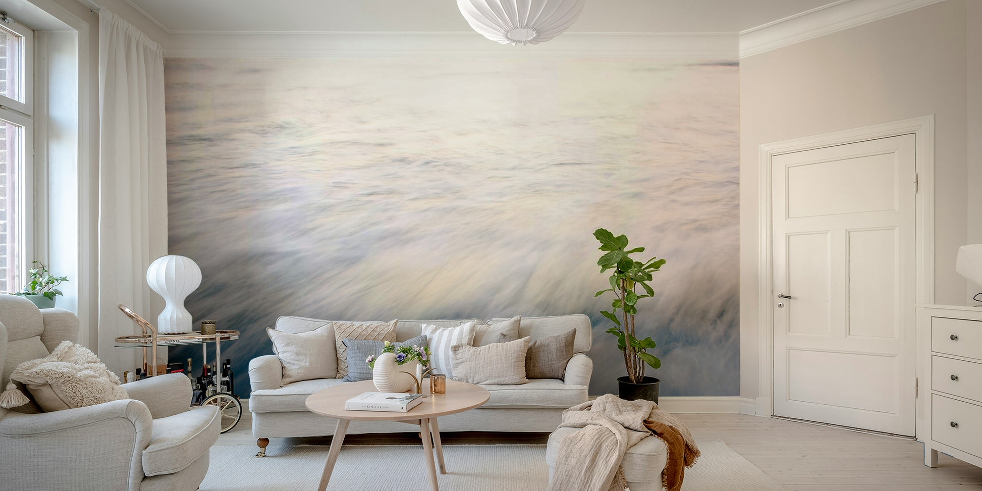A beautiful abstract ocean wall mural for a living room.

