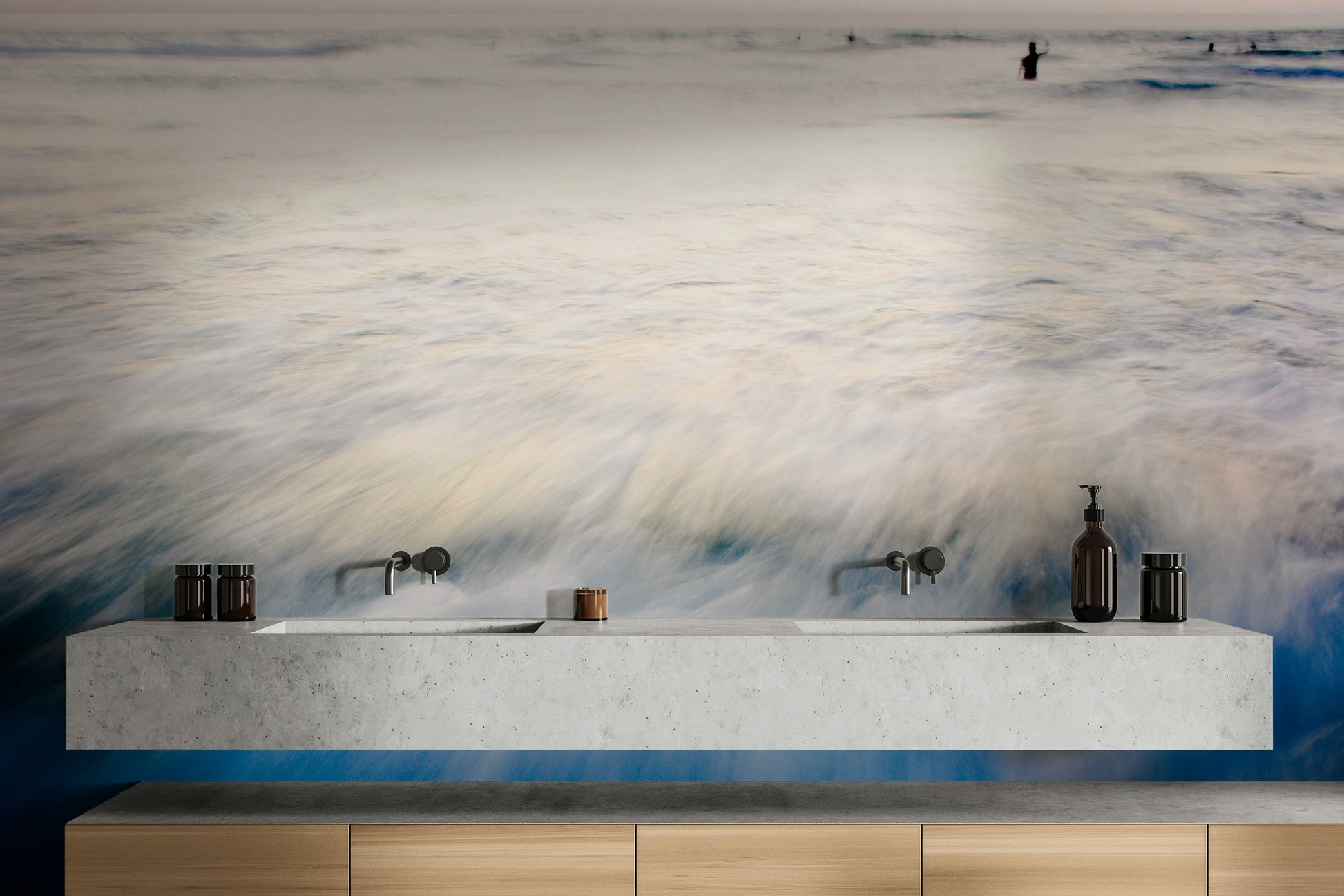 A calming water movement wallpaper mural that defines a space.


