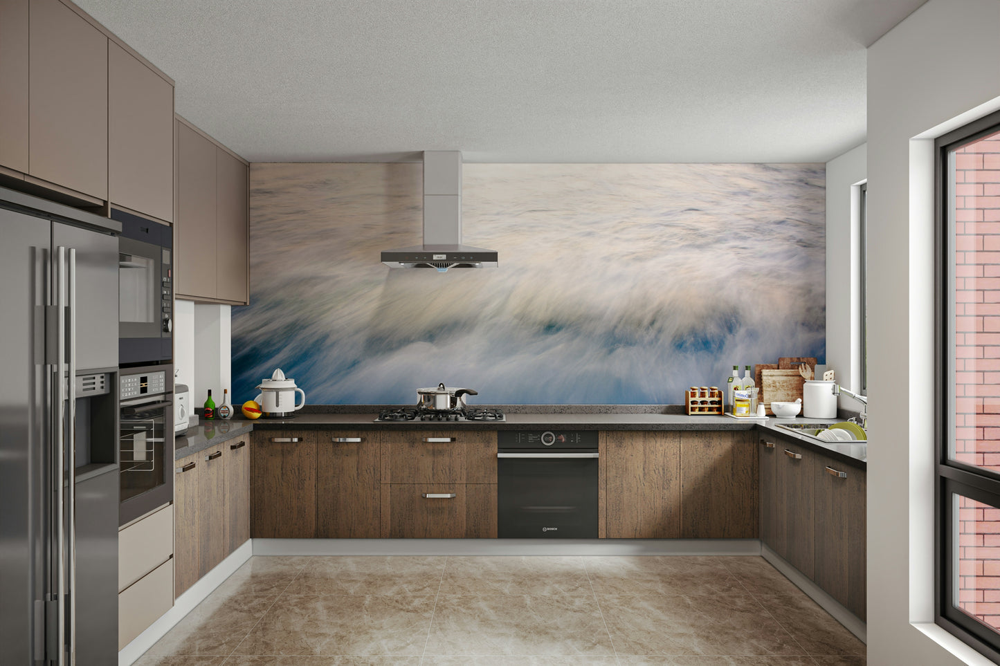 A graceful subtle pattern wall mural in cool, natural tones.

