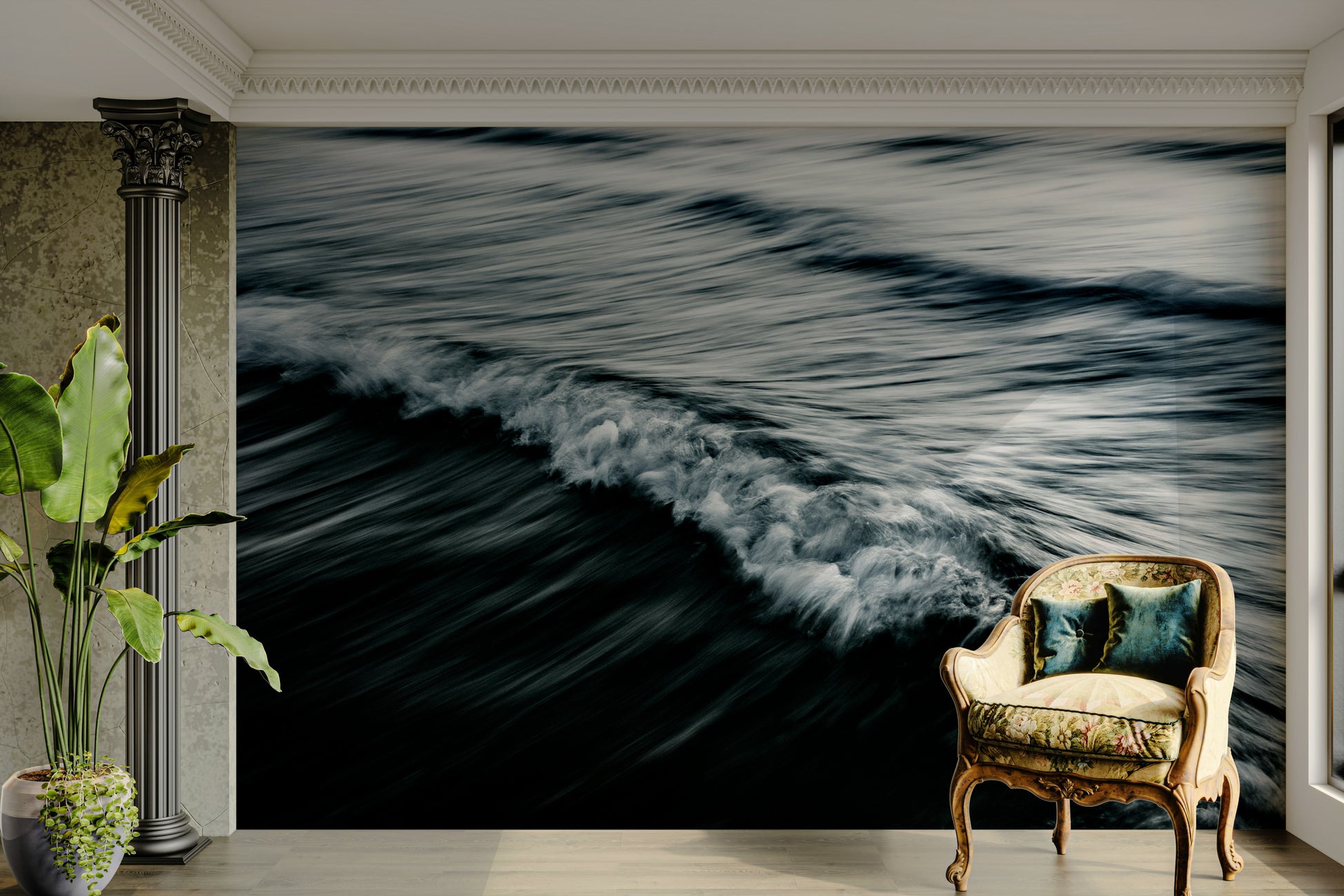 A contemplative wave texture wallpaper mural for a feature wall.

