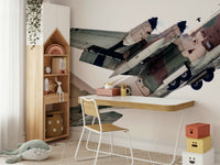 An artistic energetic pattern mural on minimalist wallpaper.

