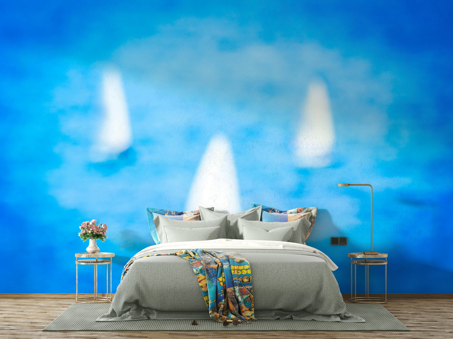 A beautiful sailing boat wall mural for a living room.

