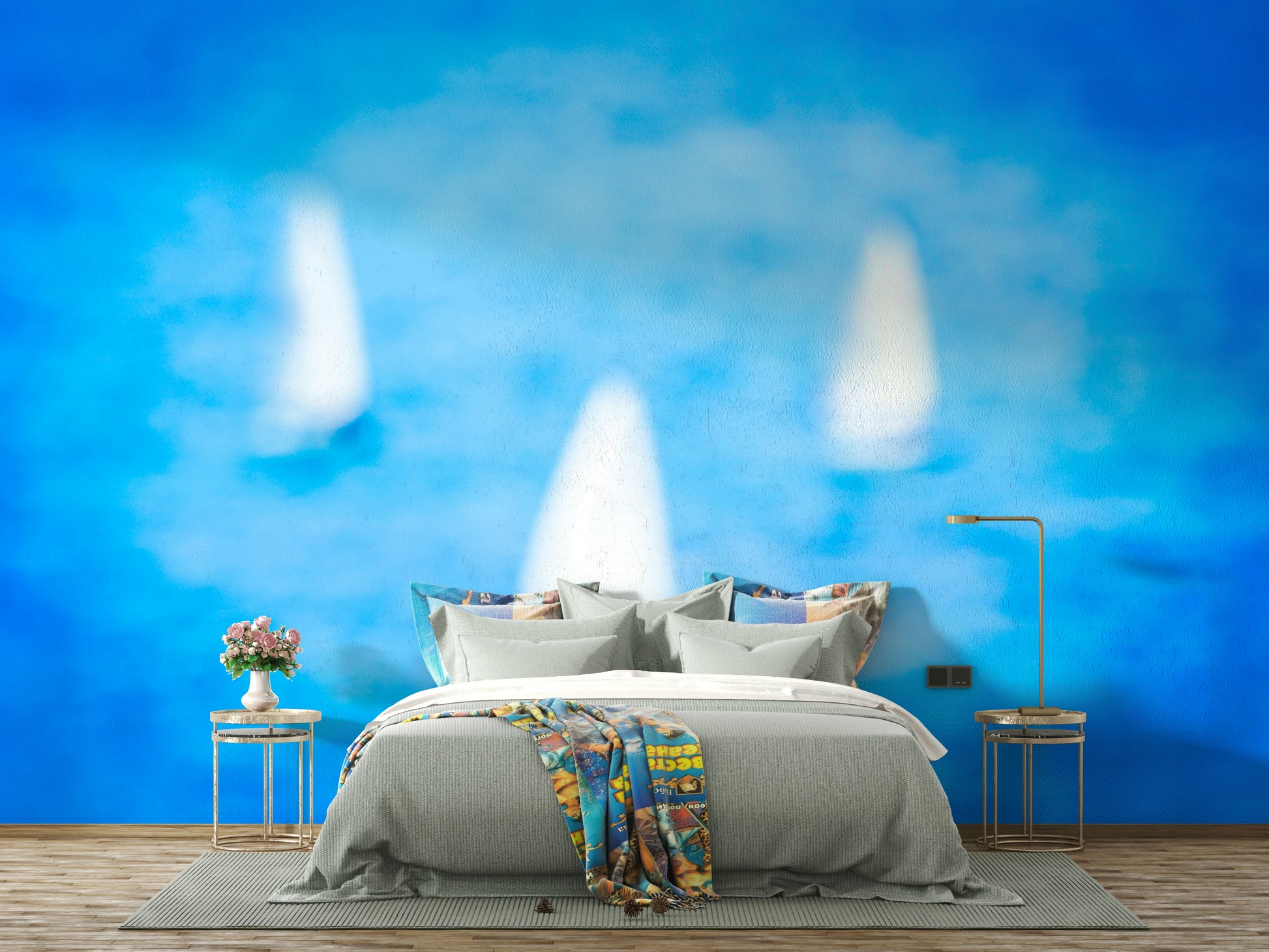 A beautiful sailing boat wall mural for a living room.

