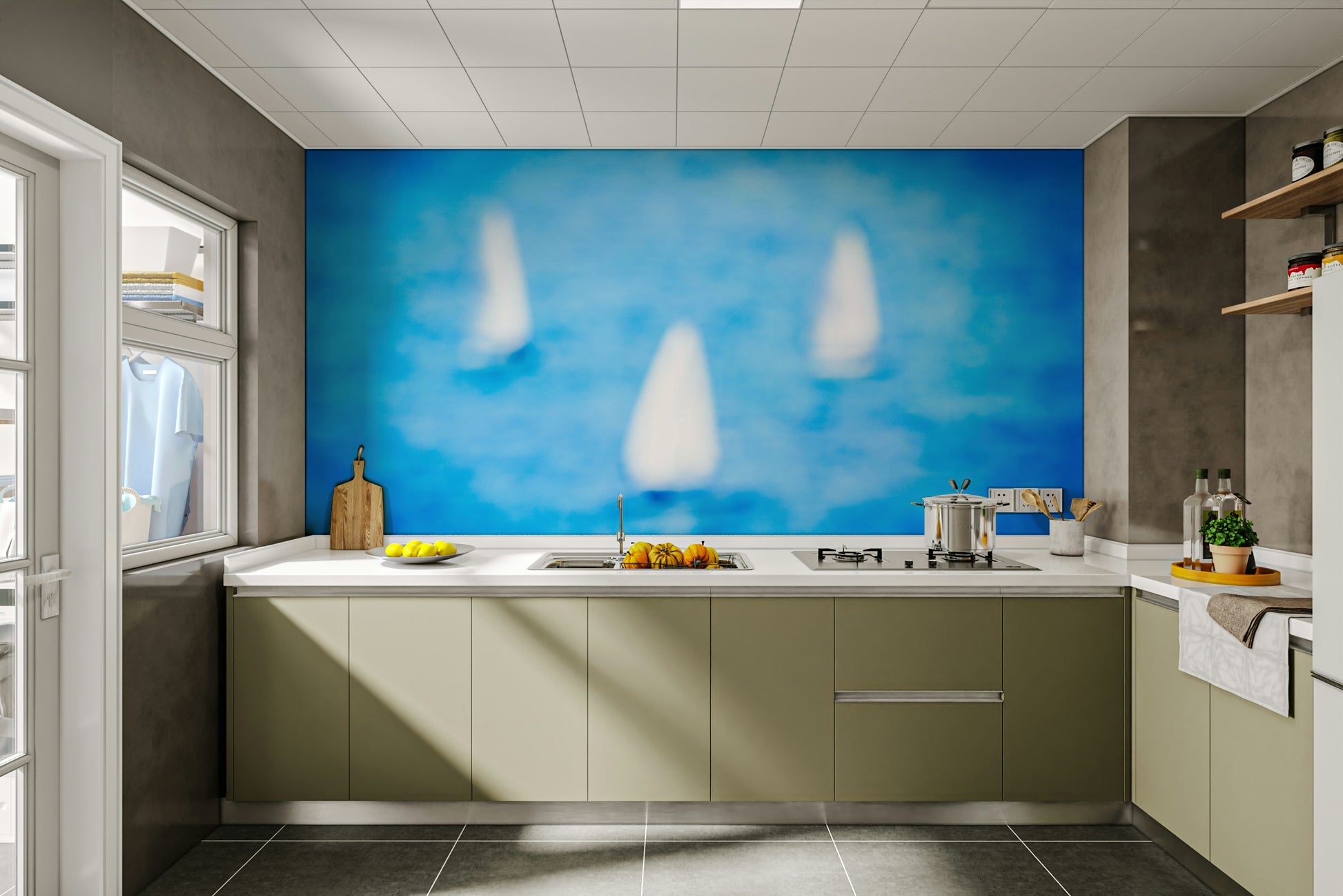 A classic ocean wallpaper for walls with sailboats.

