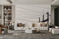 A contemplative industrial design wallpaper mural for a feature wall.

