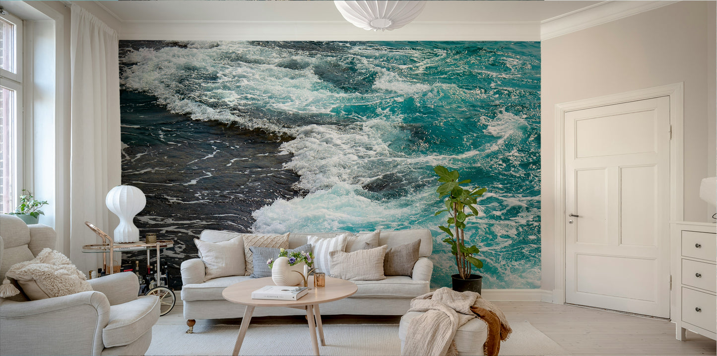 A calming ocean view wallpaper mural that defines a space.


