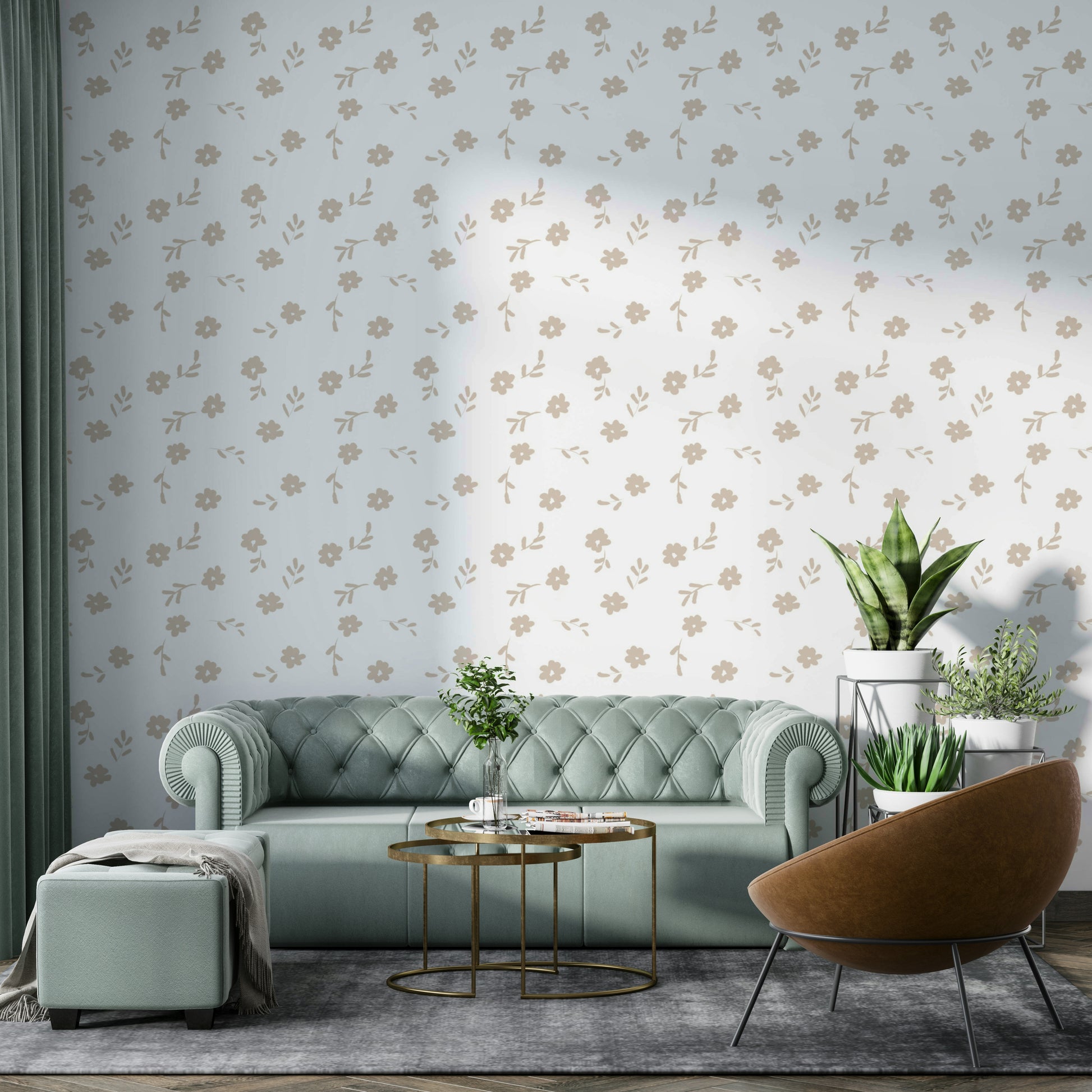 A classic floral wallpaper for walls with a calming theme.

