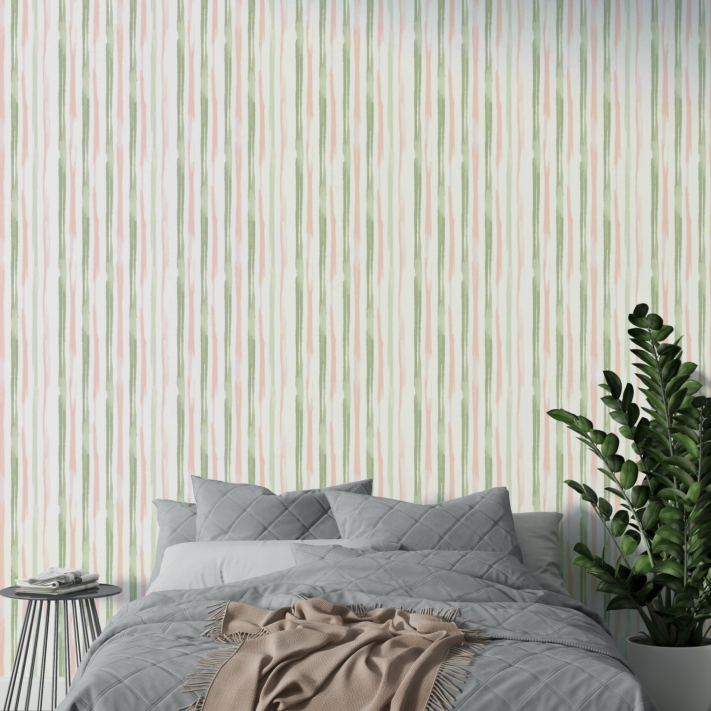 A graceful subtle wash wall mural in cool, natural tones.

