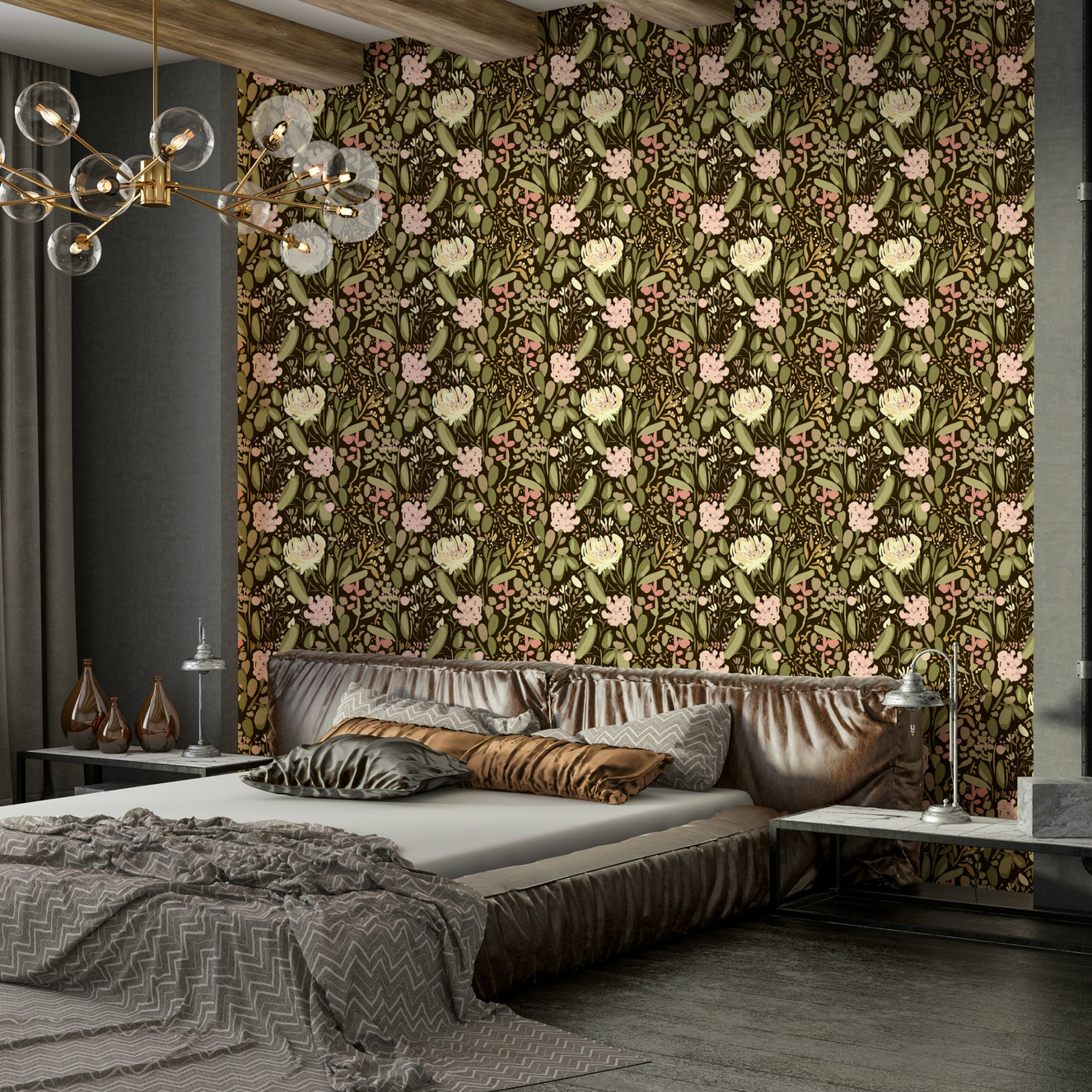 A beautiful serene floral wallpaper mural for a modern home.

