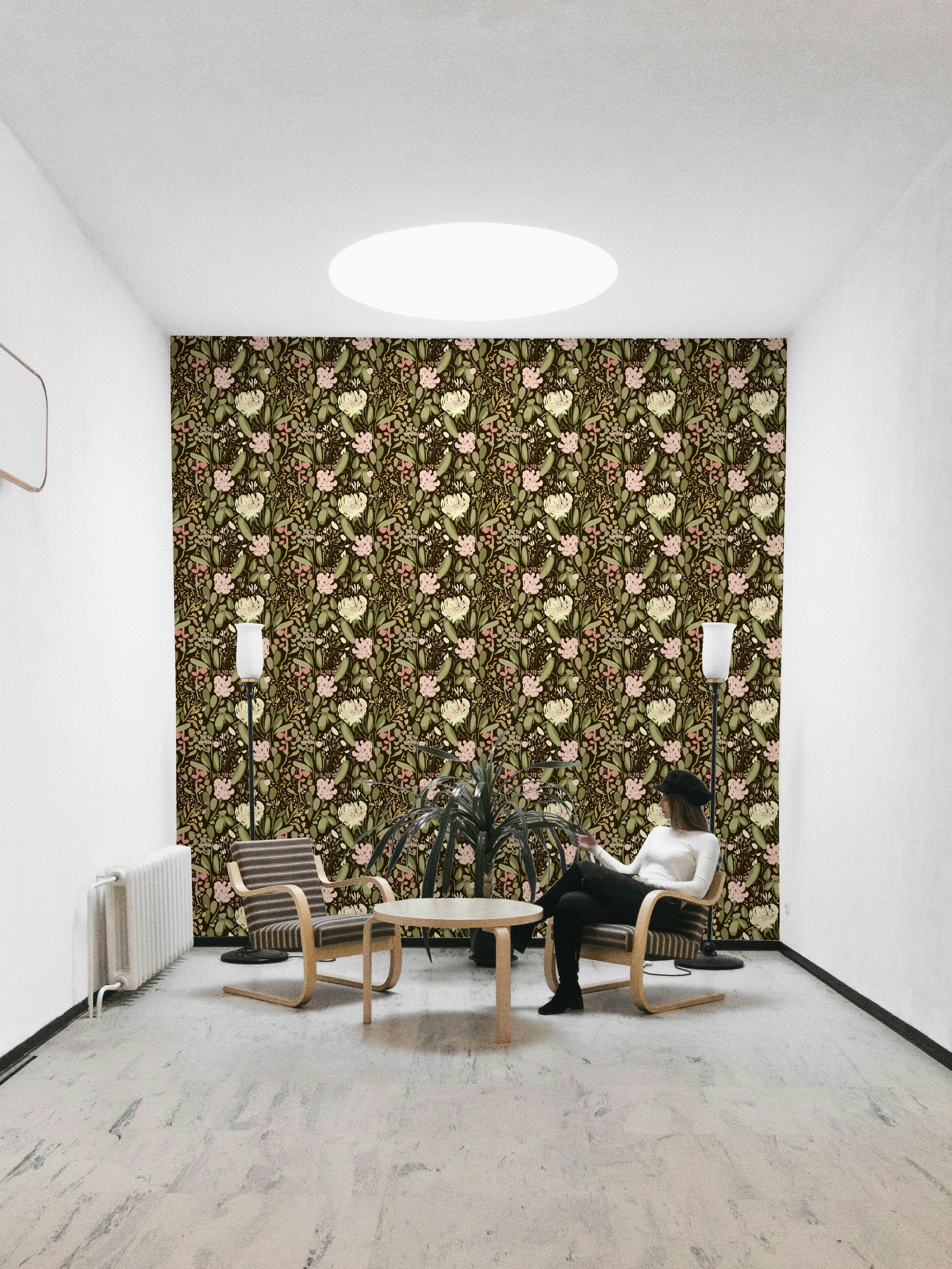 A graceful subtle bloom wall mural in soft, elegant tones.

