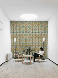 A calming Mediterranean wallpaper mural that defines a space.

