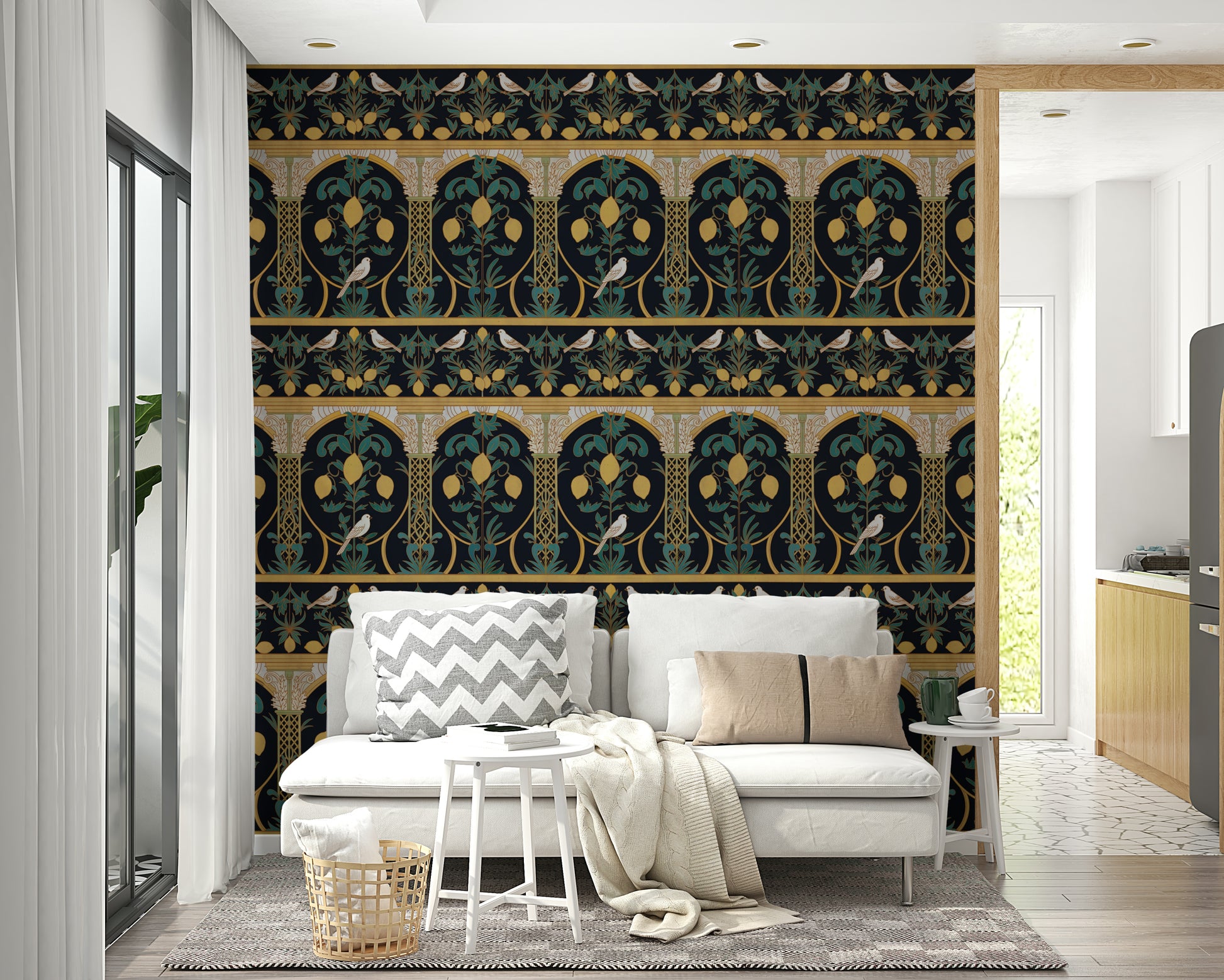 A beautiful Mediterranean scene wall mural for a dining room.

