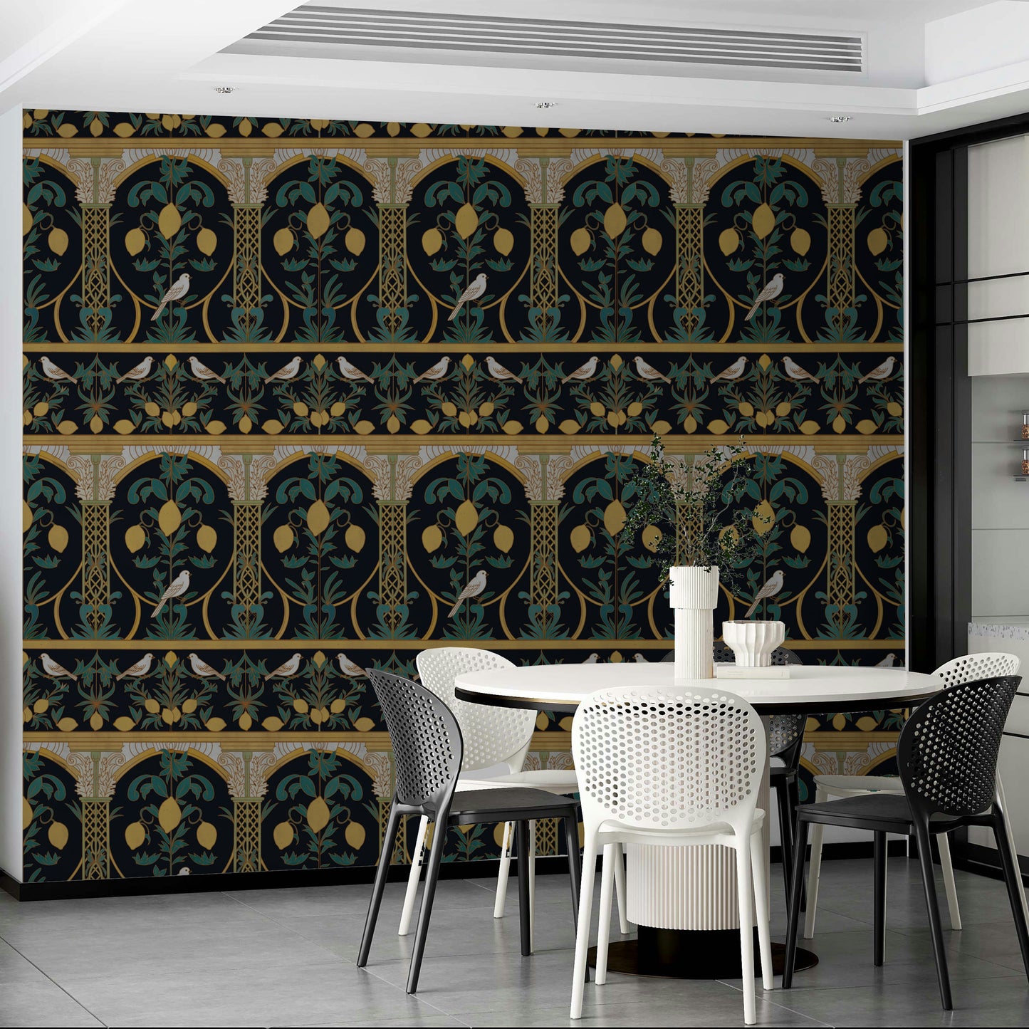 A contemplative night garden wallpaper mural for a feature wall.

