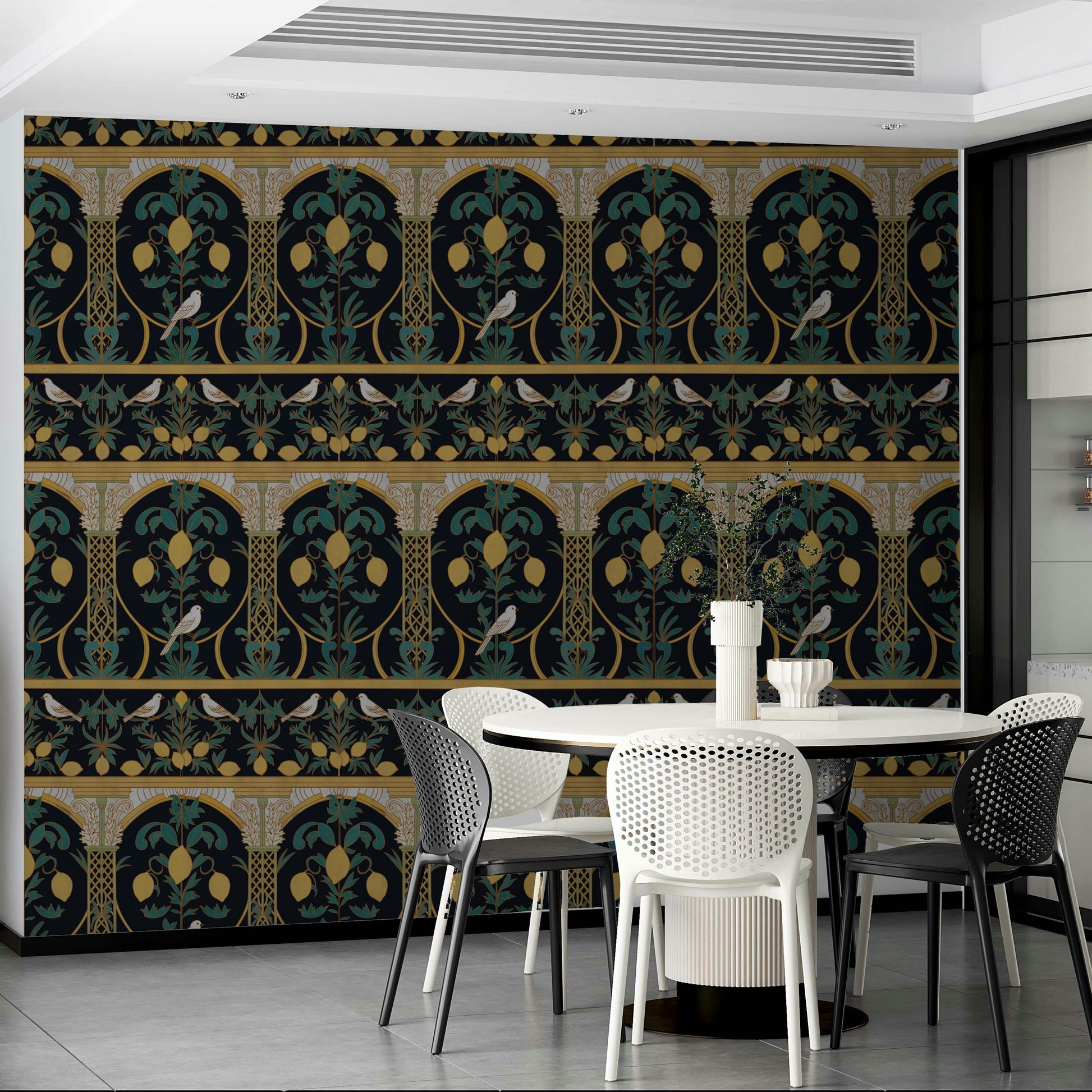 A contemplative night garden wallpaper mural for a feature wall.

