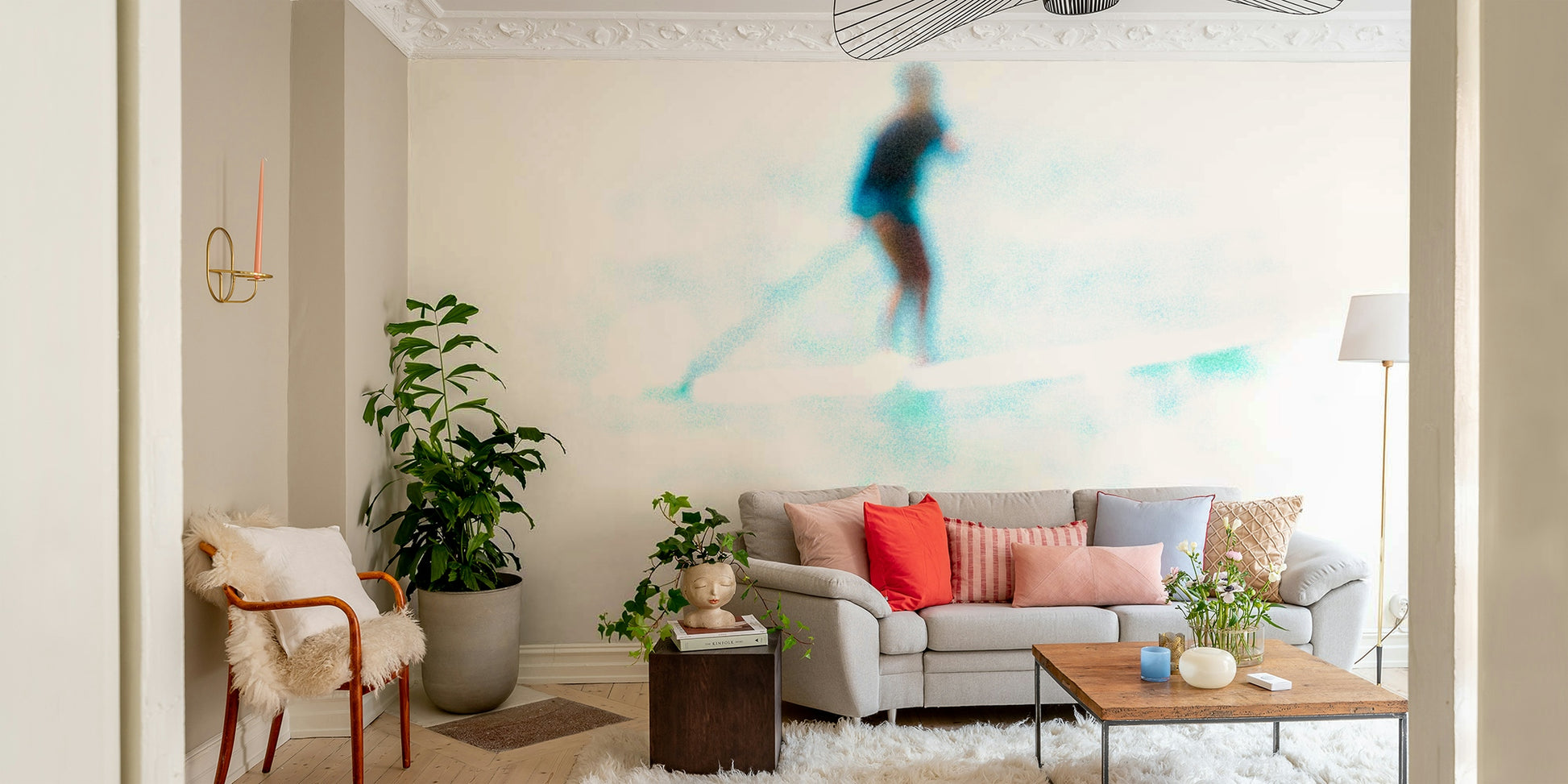 A calming ocean wave wallpaper mural that defines a space.


