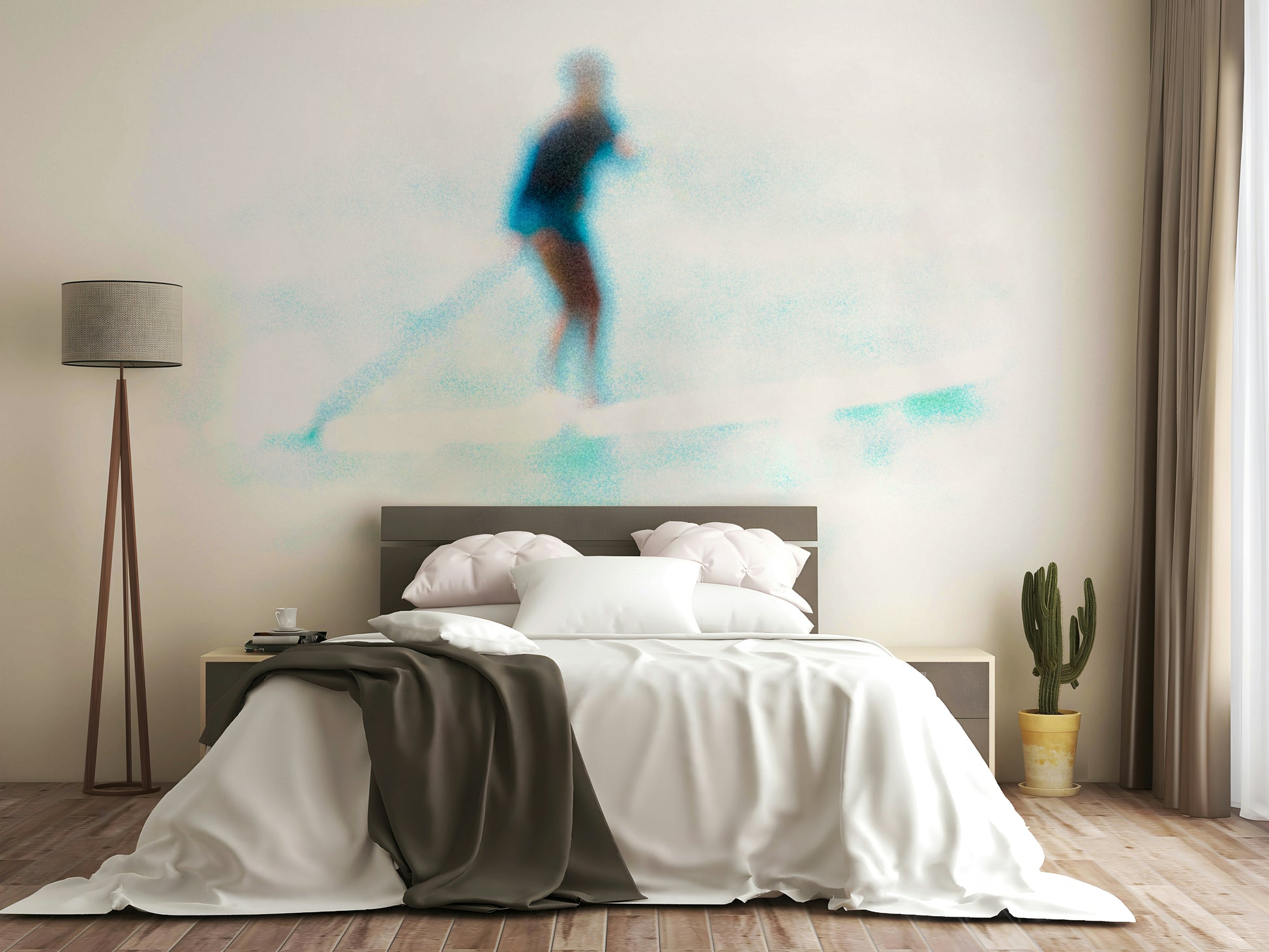 A graceful subtle wave motion wall mural in cool, natural tones.


