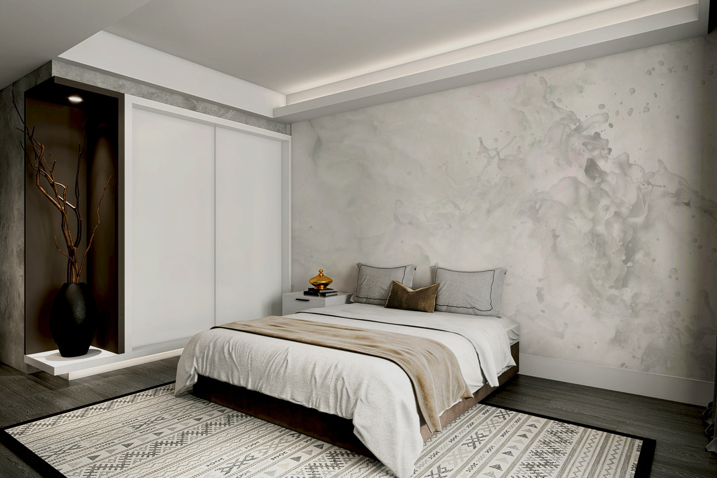 A calming abstract design wallpaper mural that defines a space.

