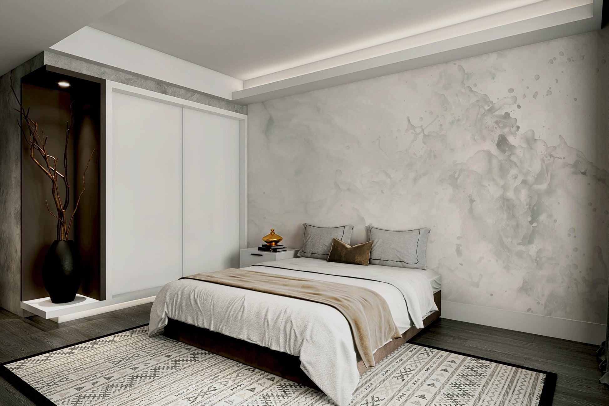 A calming abstract design wallpaper mural that defines a space.

