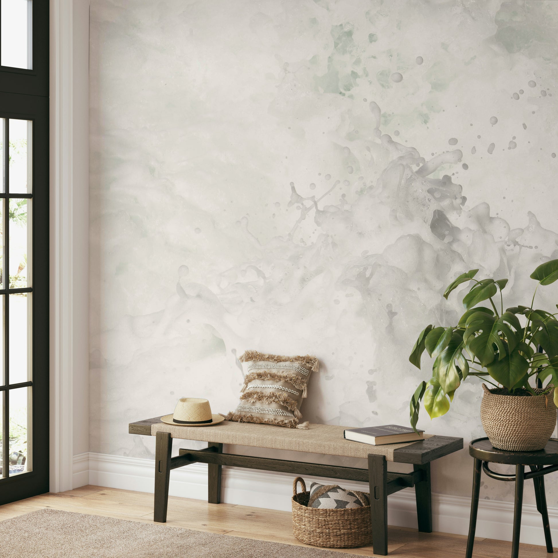A peaceful abstract design mural on decorative wallpaper.

