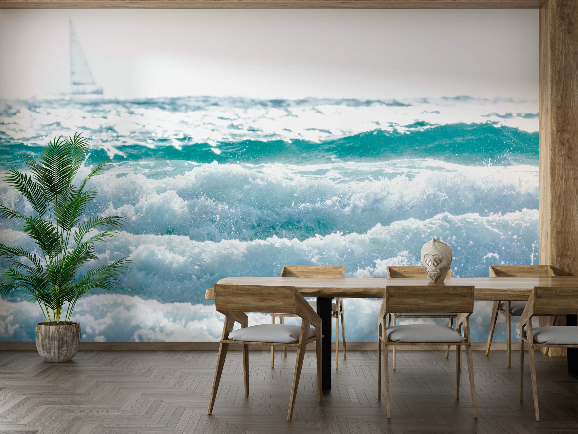 A calming serene design wallpaper mural that defines a space.

