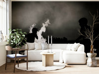A beautiful desert scene wallpaper mural with subtle firelight.

