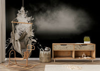 A peaceful celebration scene mural on decorative wallpaper.

