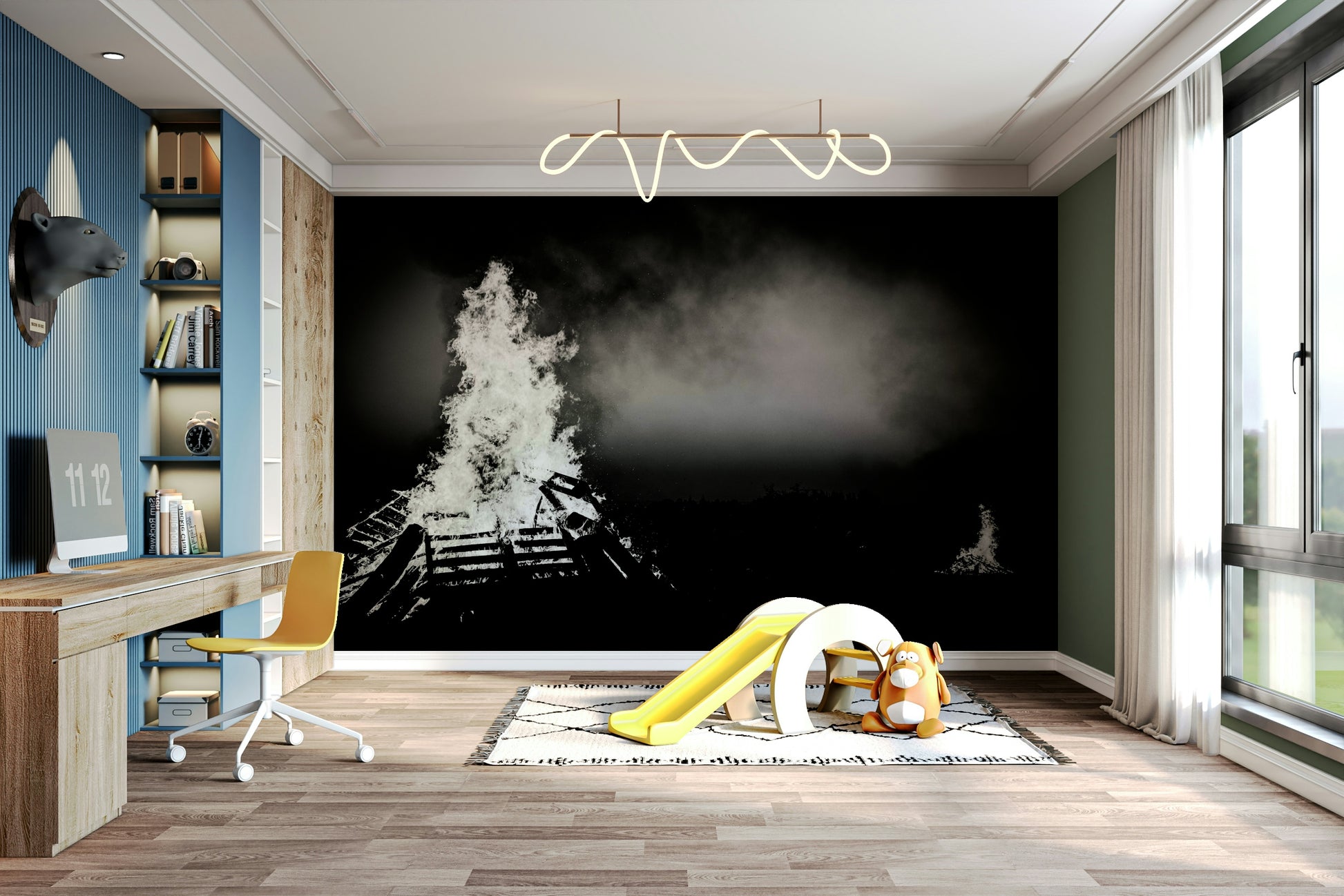 An artistic warm glow mural for home decor.

