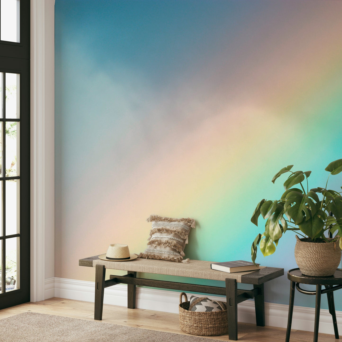 A beautiful rainbow color wallpaper mural for a child's room.

