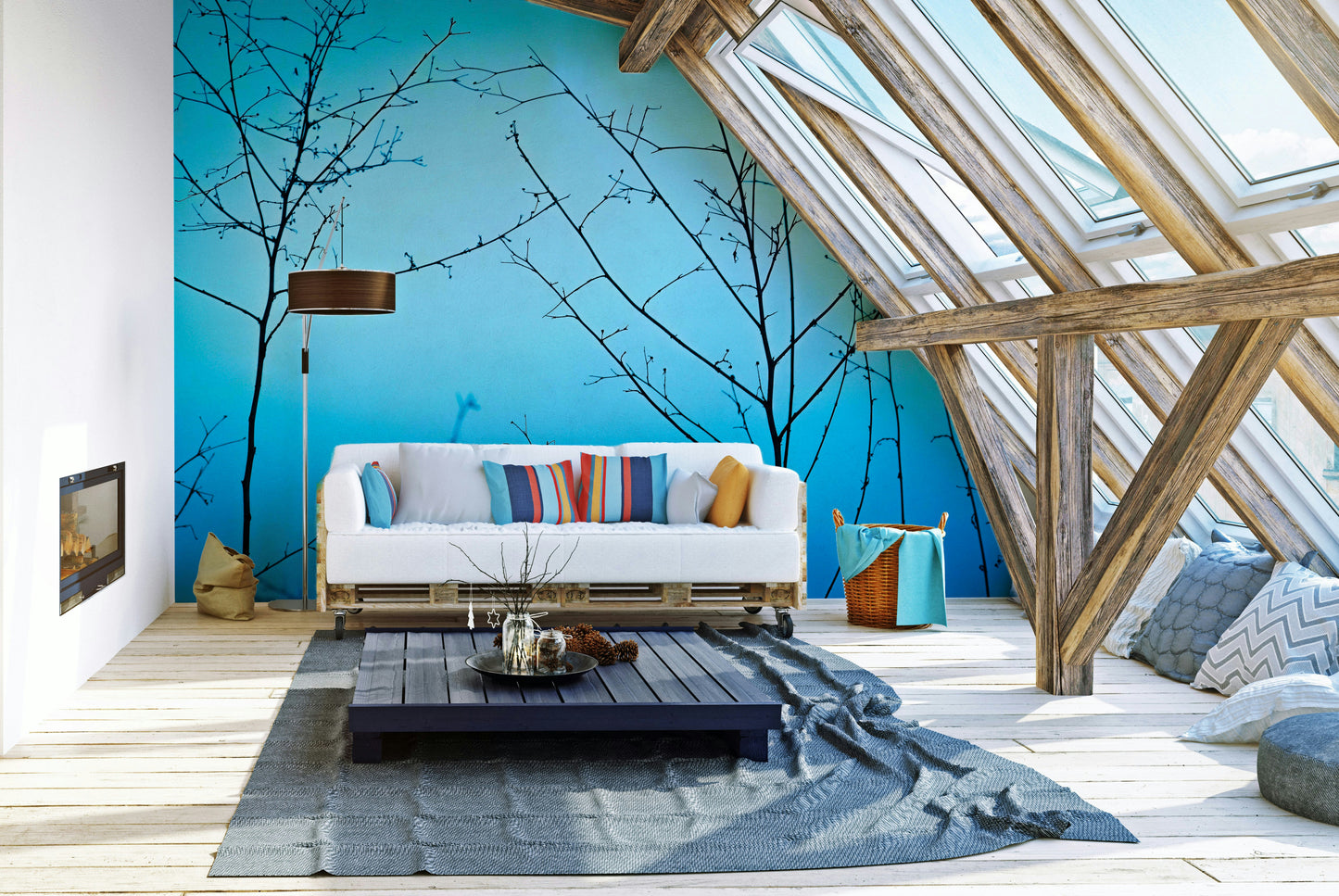 A calming serene design wallpaper mural that defines a space.

