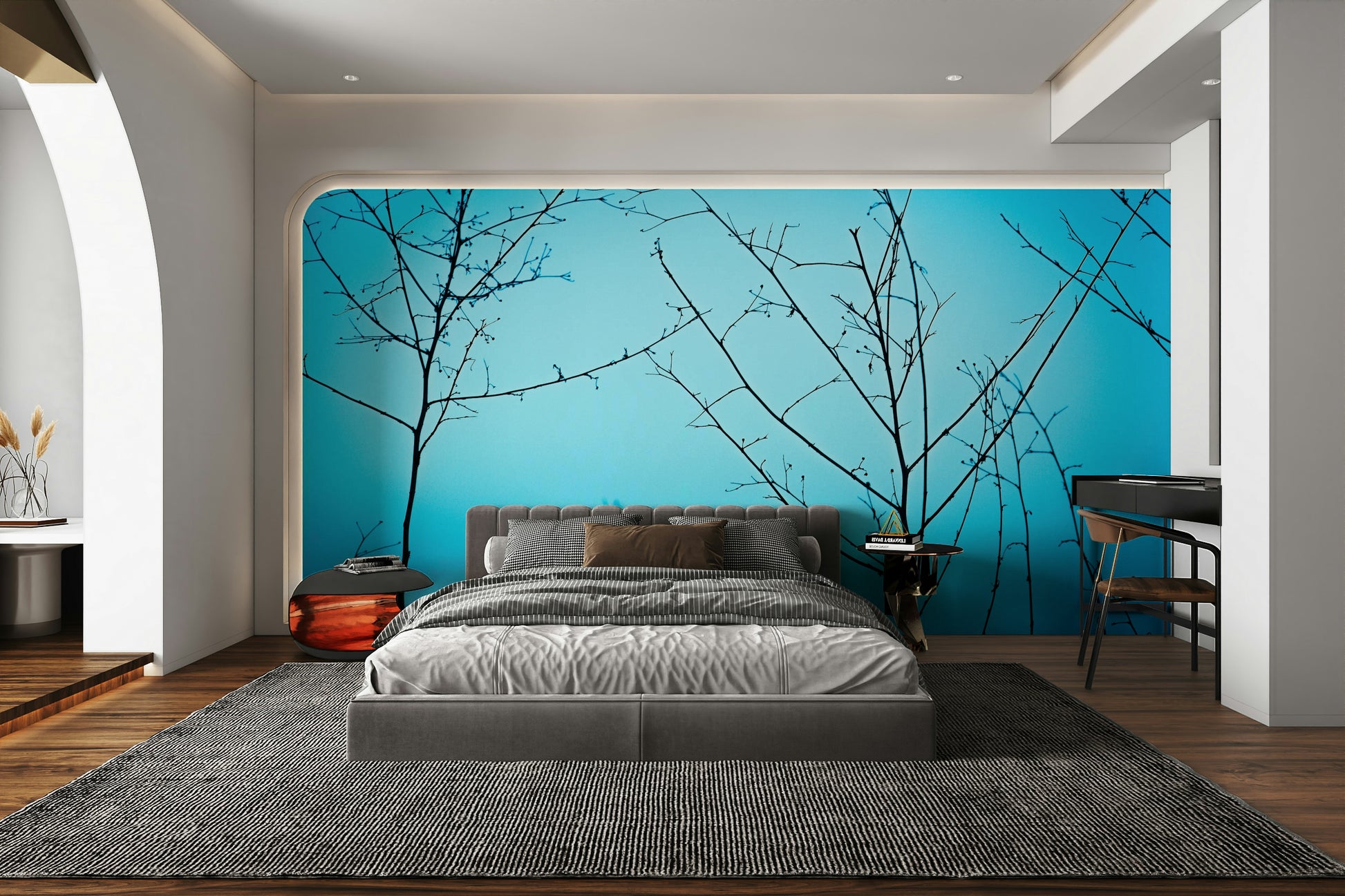 A contemplative twilight forest wallpaper mural for a feature wall.

