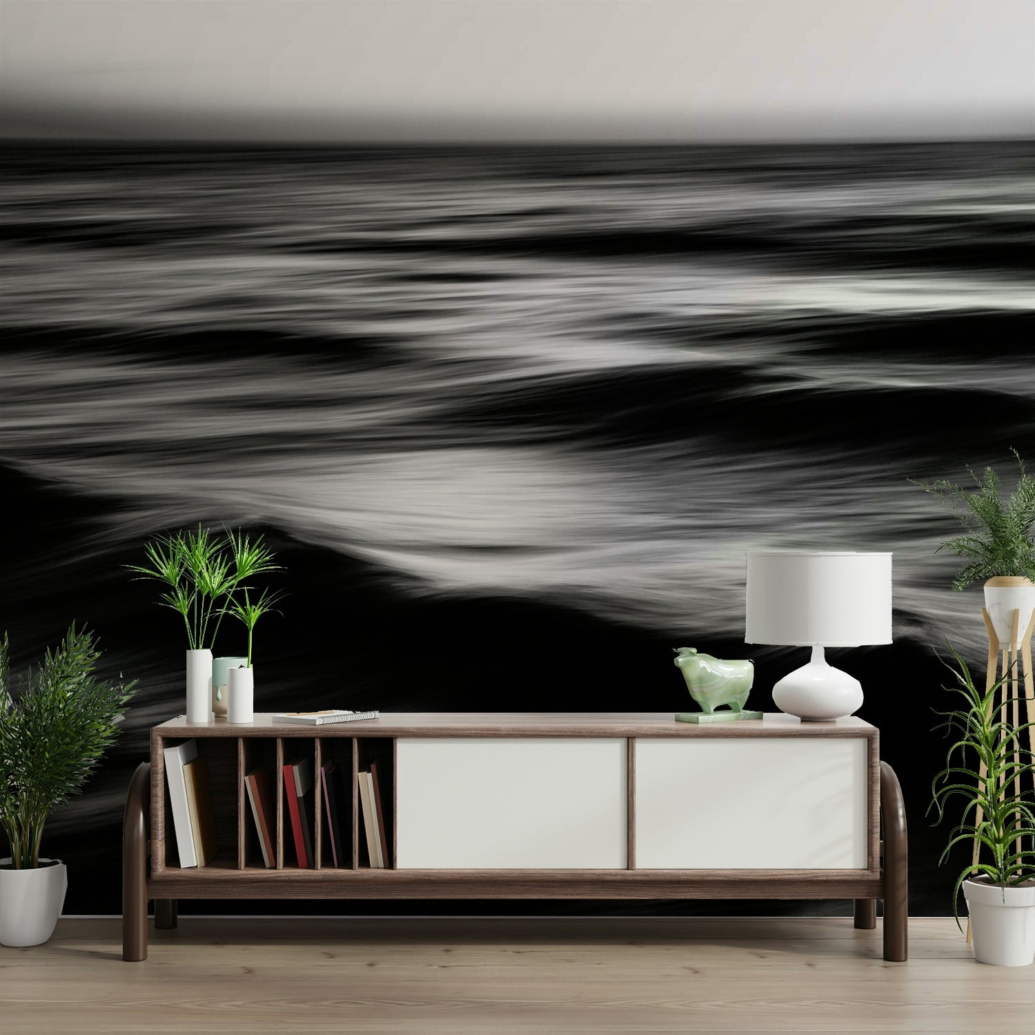 An artistic nature seascape mural for home decor.

